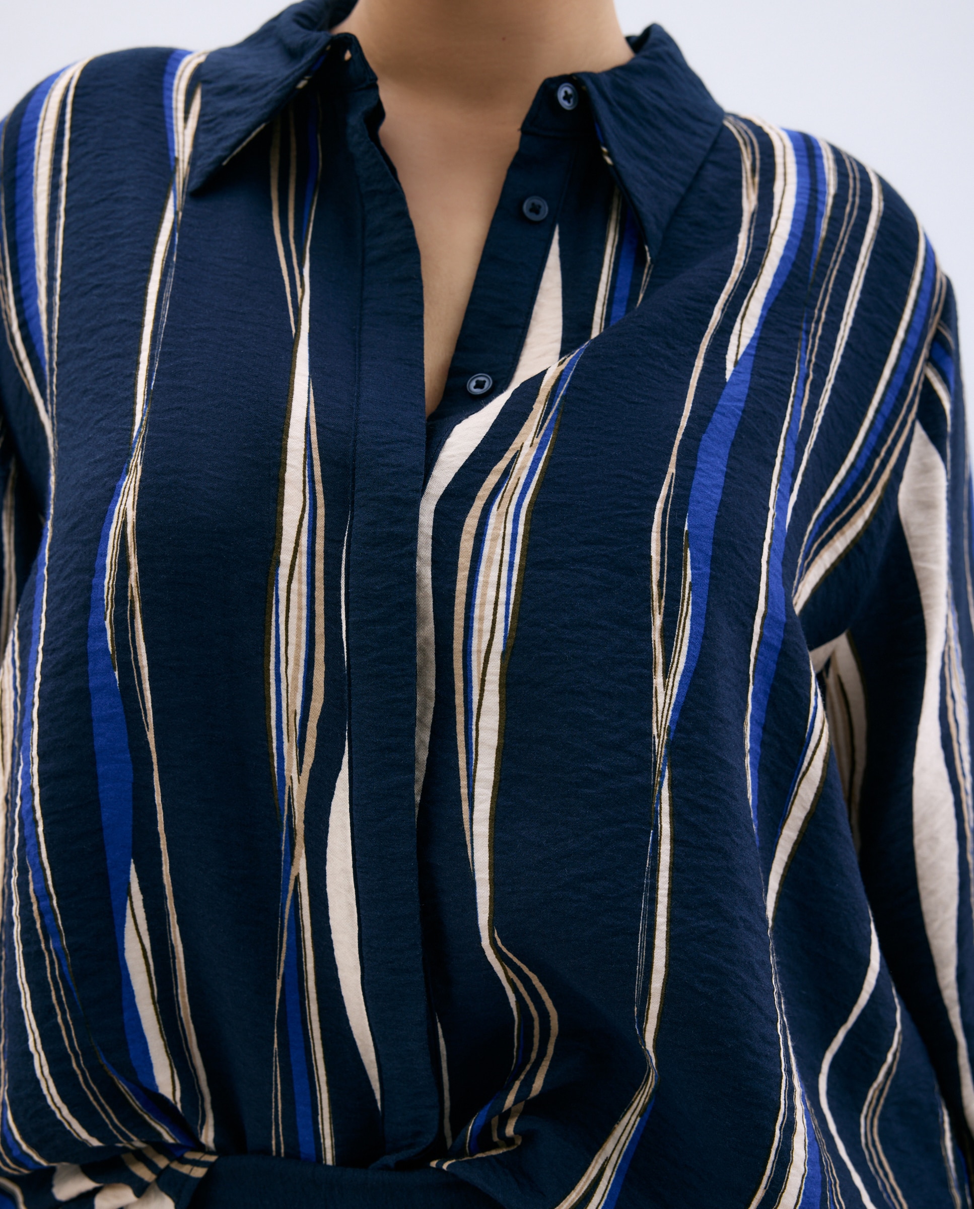 Camisa Estampada com Manga Comprida Azul-4
