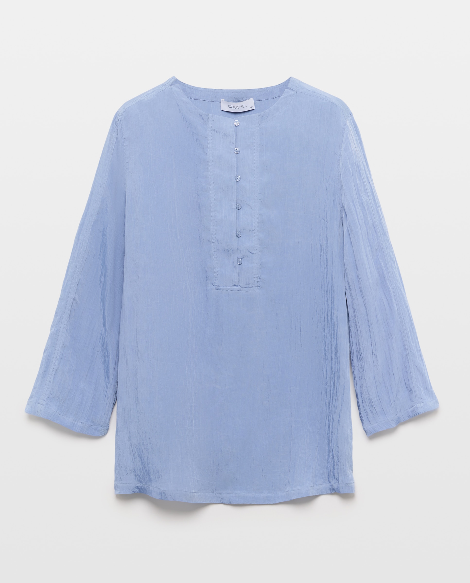 Blusa com Manga Comprida e Peitilho com Textura 410 Azul Claro-4