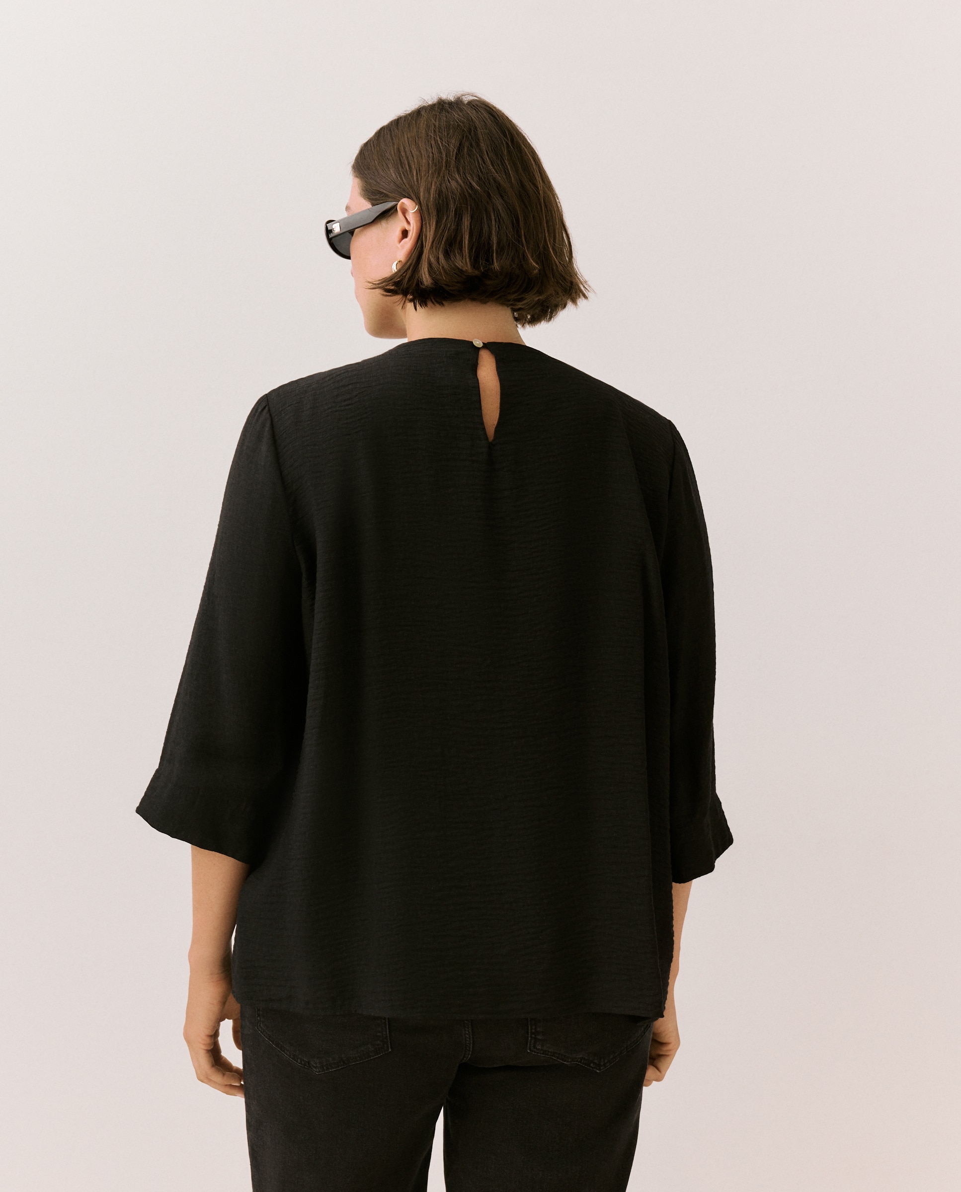 Top liso de manga francesa de mujer - Couchel - Negro Negro-3