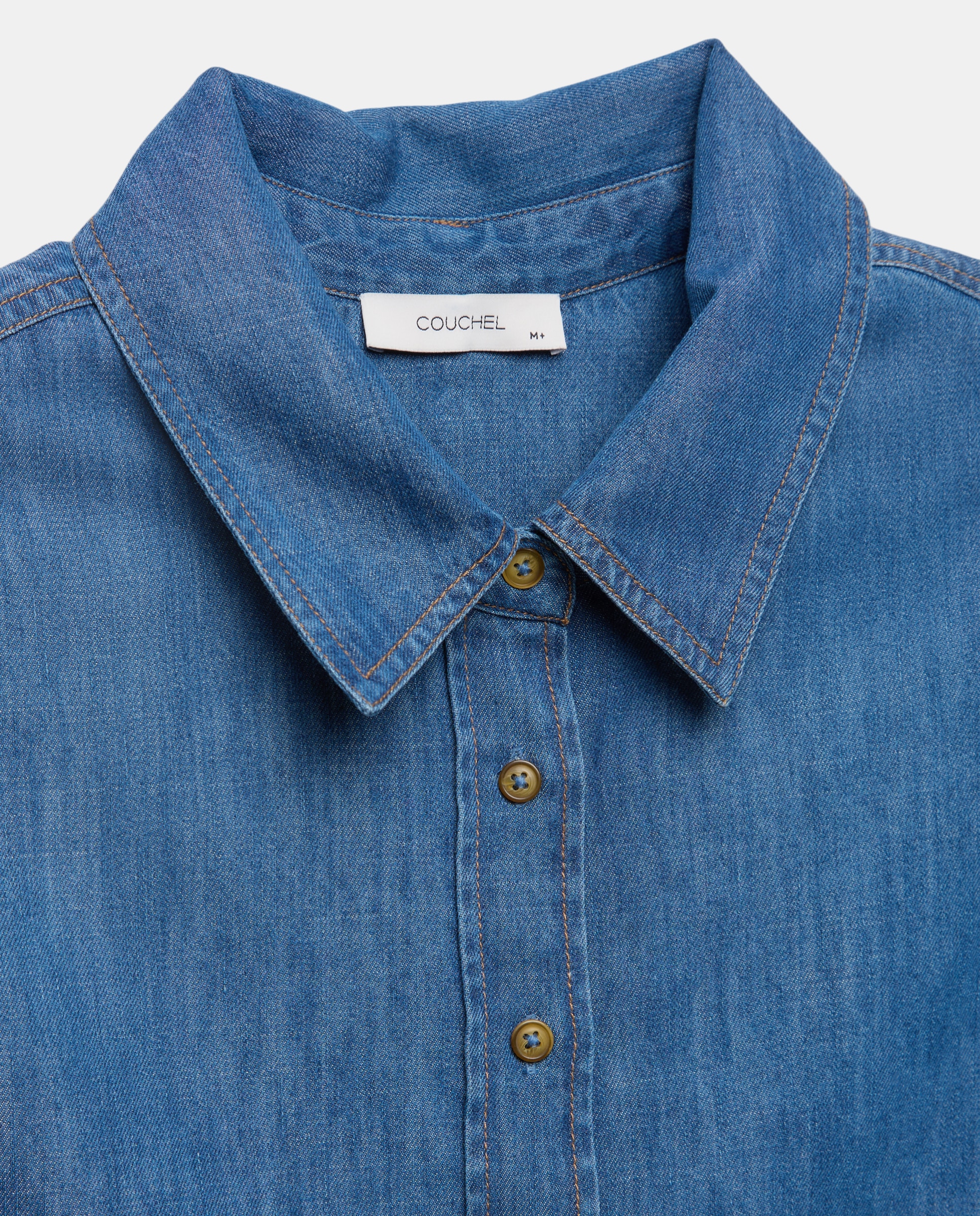 Camisa com Manga Comprida de Ganga com Laçada Azul pálido-6