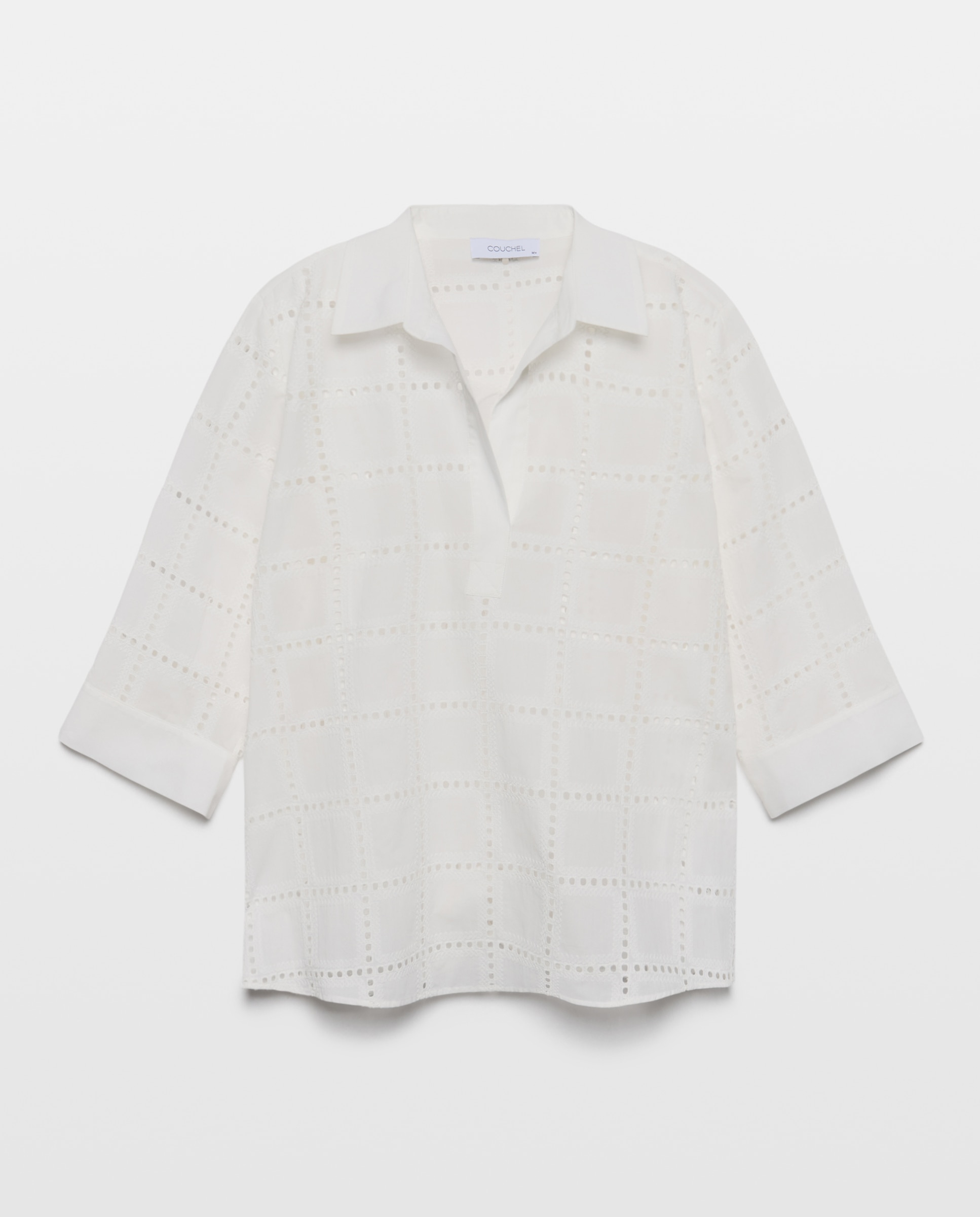 Camisa Tipo Polo com Manga Comprida e Bordados Branco-4