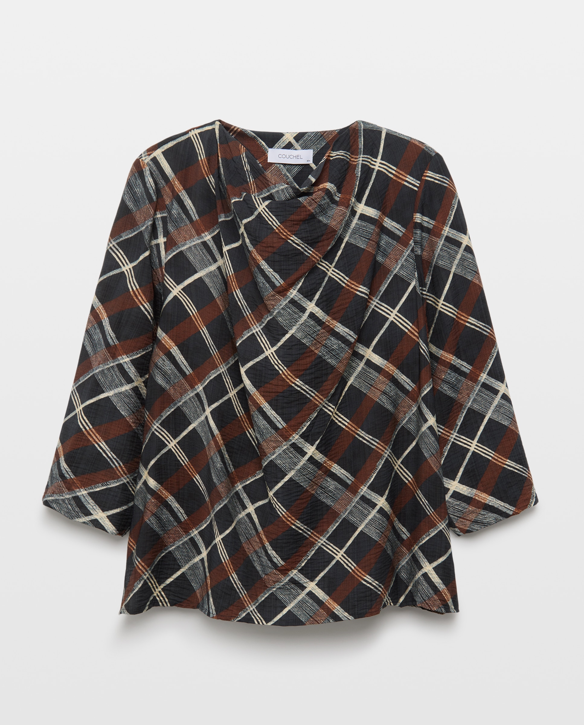Blusa de Manga Comprida com Gola Tipo Buche Azul-4