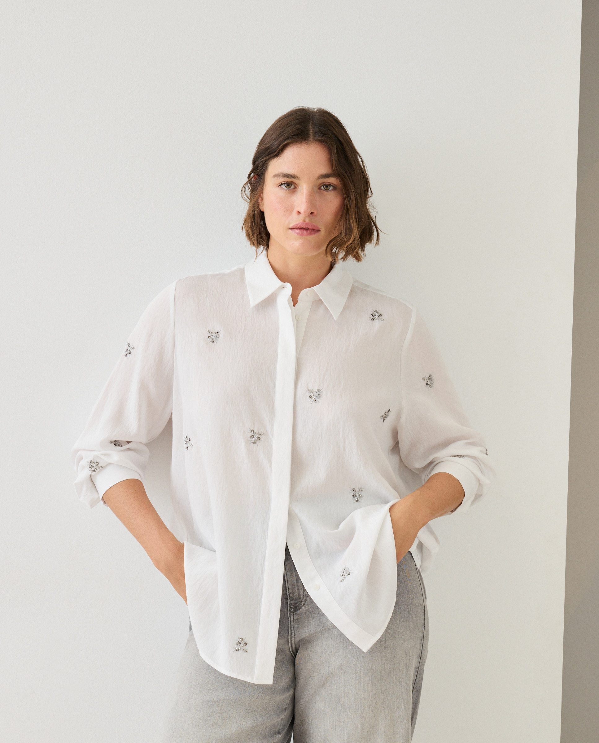 Blusa bordada de mujer - Couchel - Blanco Blanco-1
