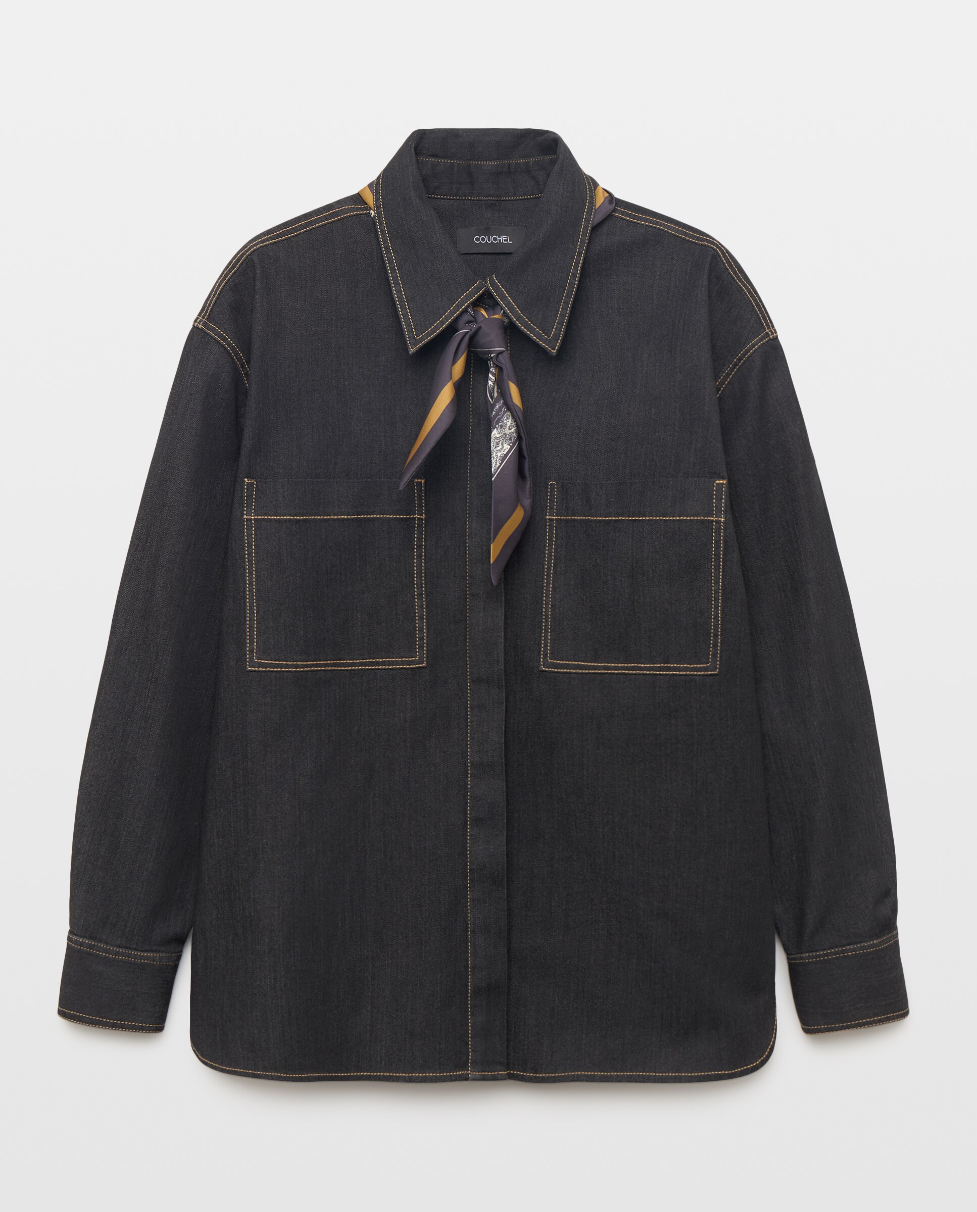 Imagen 5 de Camisa denim manga larga de mujer con lazada - Couchel - 820 Gris medio 820 Gris medio