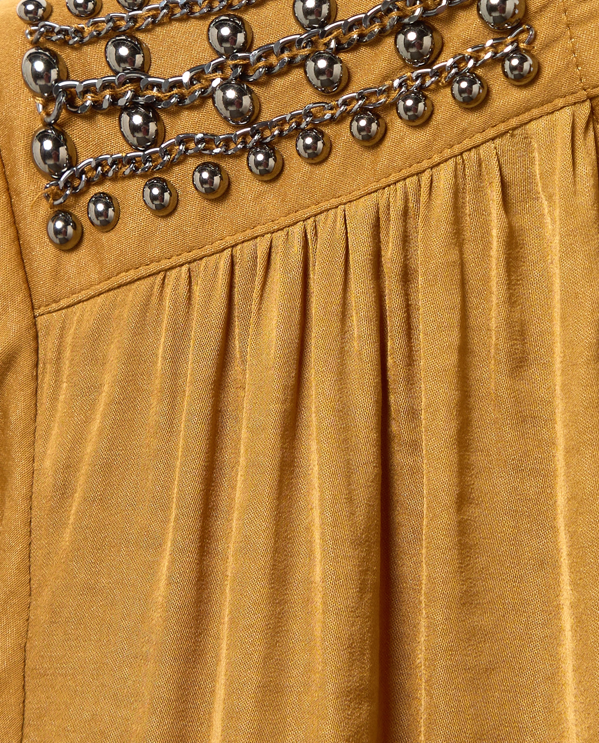 Blusa manga larga satinada de mujer con detalle - Couchel - 370 Ocre 370 Ocre-6