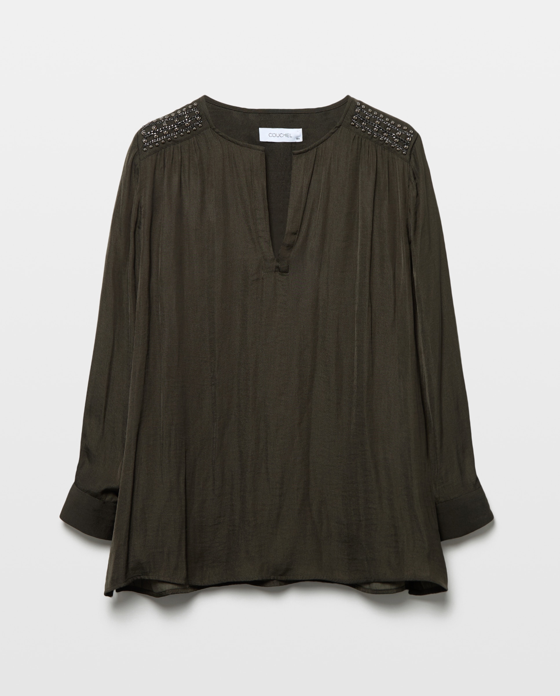 Blusa de Manga Comprida Acetinada com Detalhe Verde-4