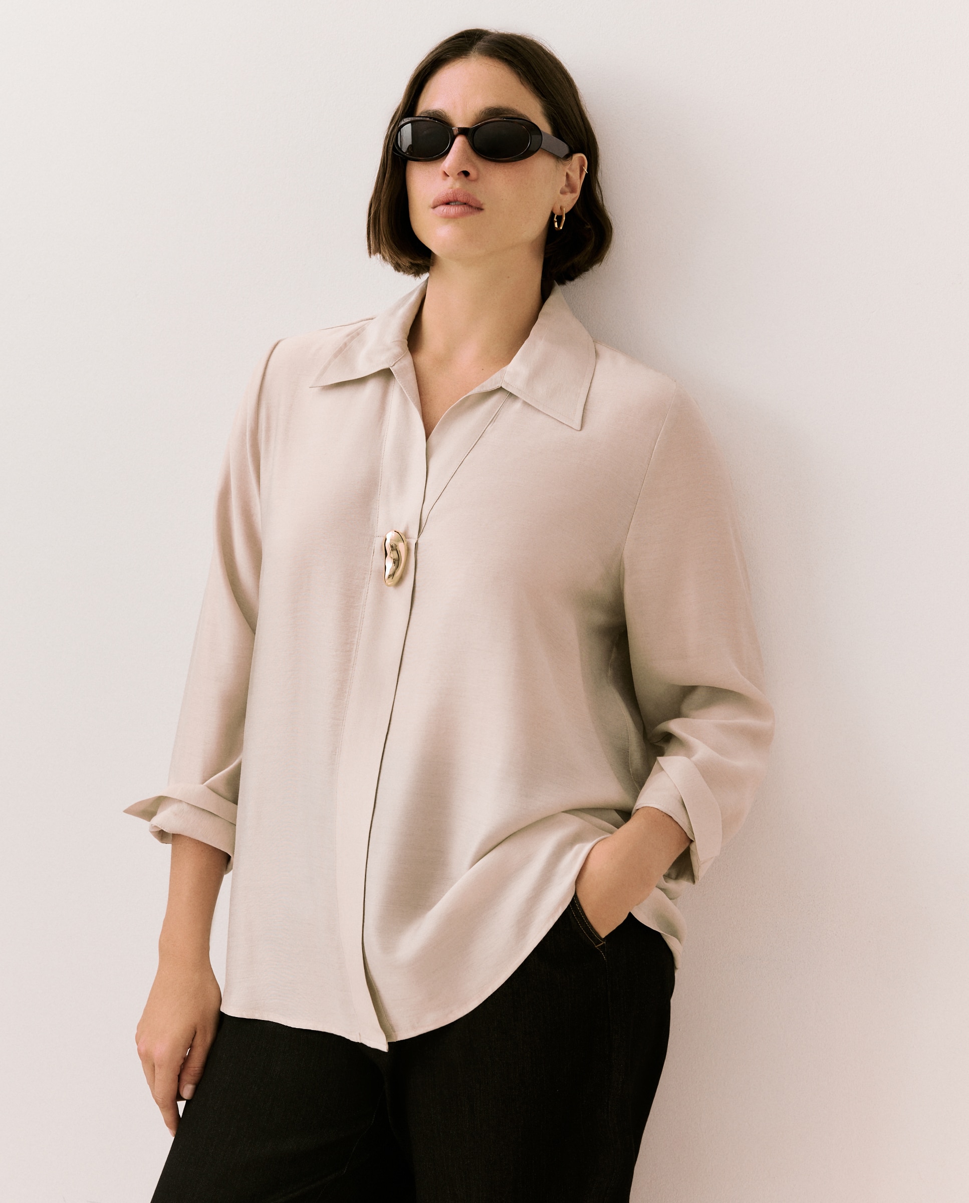 Camisa manga larga lisa de mujer - Couchel - 850 Piedra 850 Piedra-2