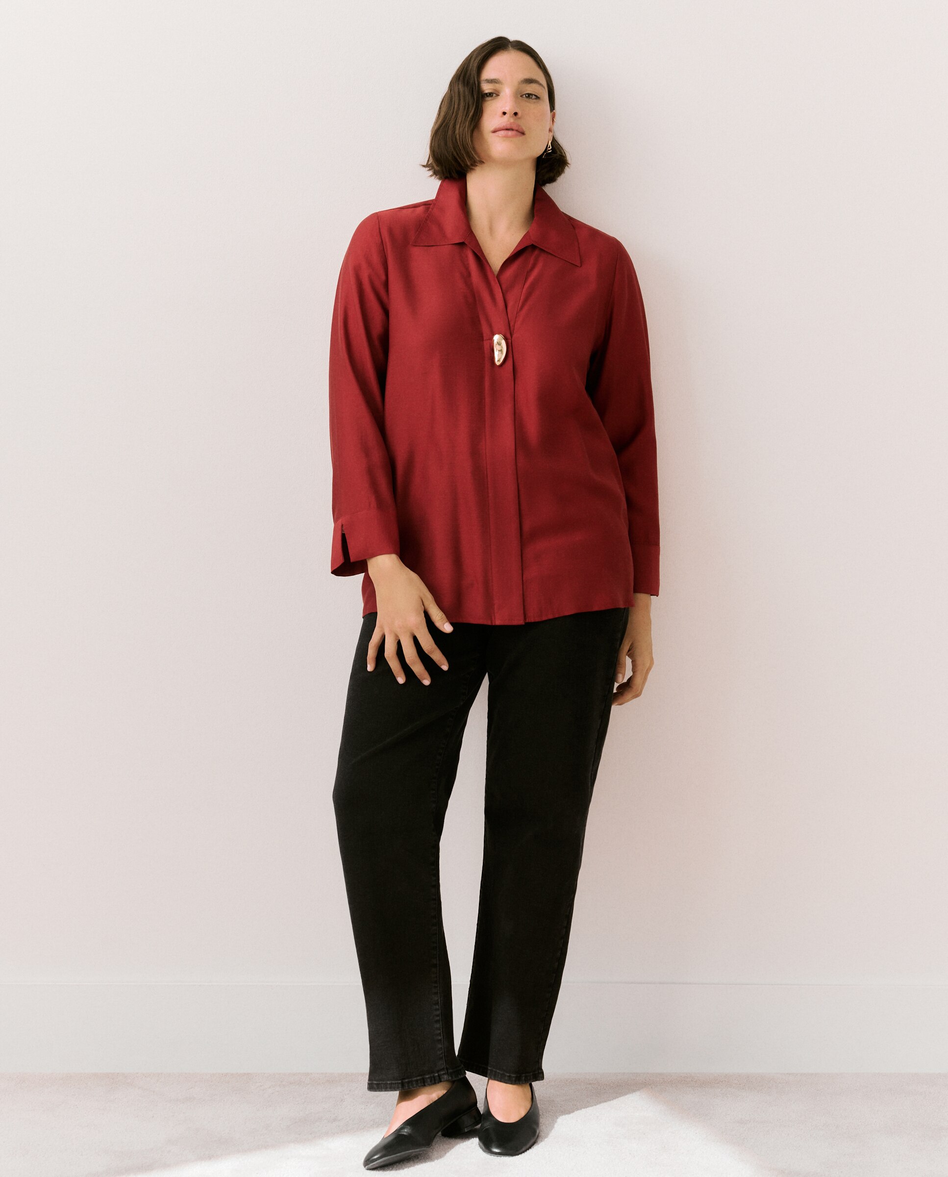 Camisa de Manga Comprida Lisa 600 Vermelho-2