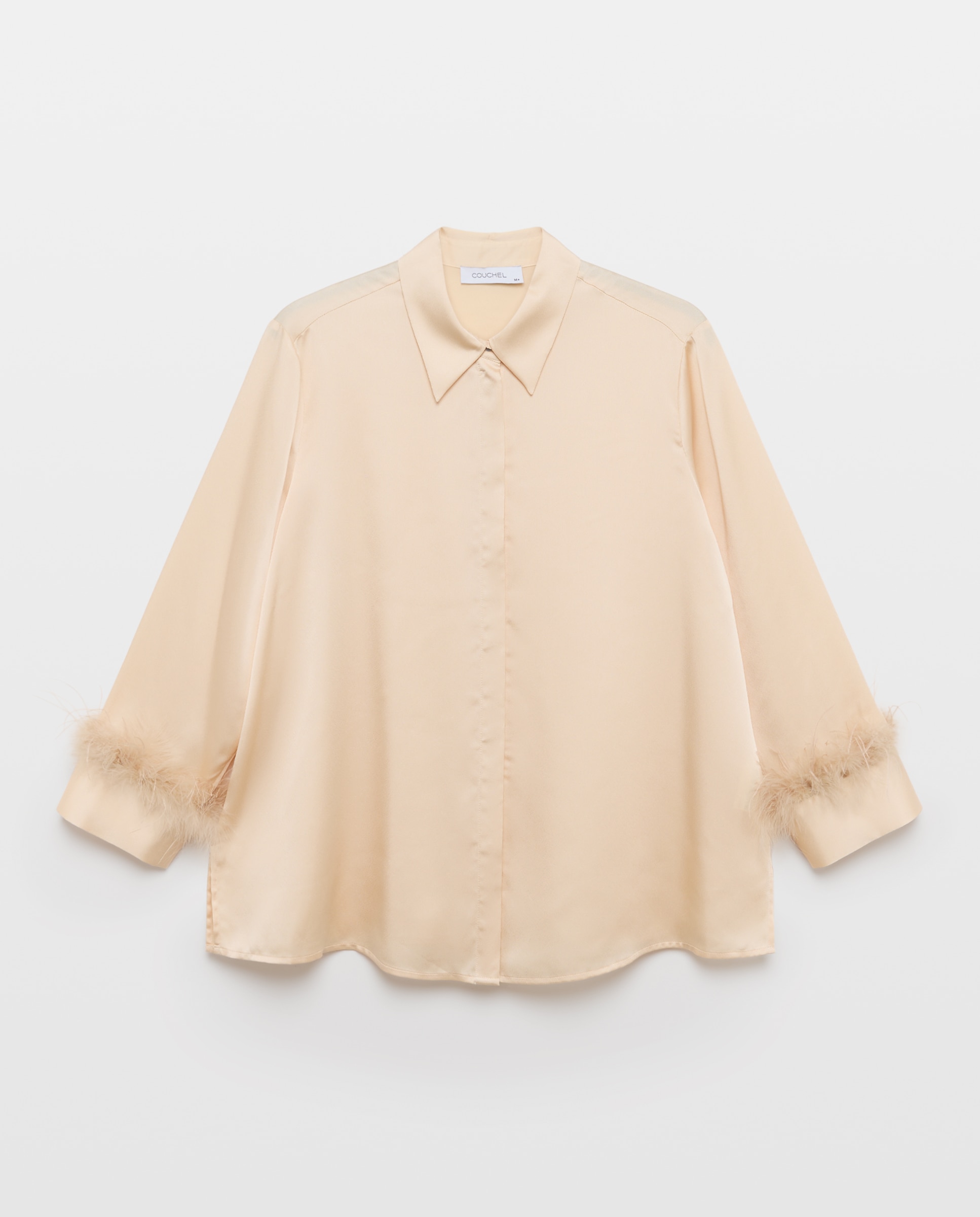 Blusa camisera de mujer con detalle de plumas - Couchel - 120 Crudo 120 Crudo-1