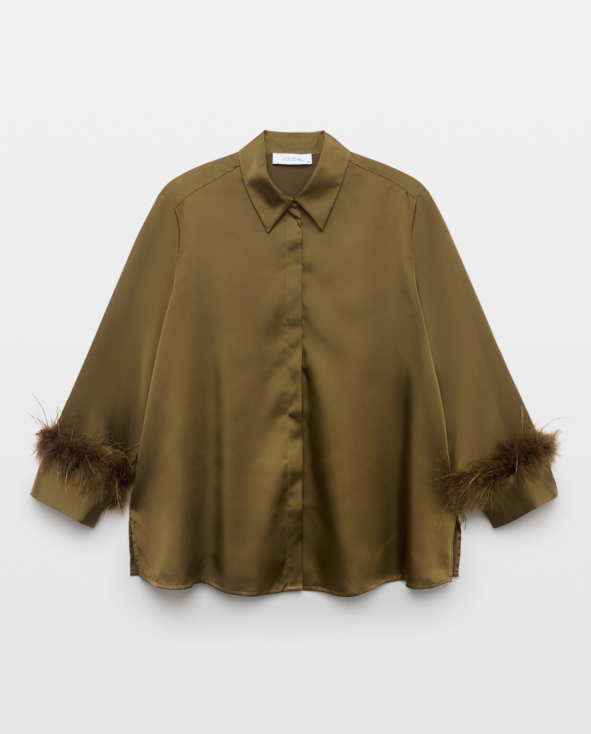 Imagen 0 de Blusa camisera de mujer con detalle de plumas Verde
