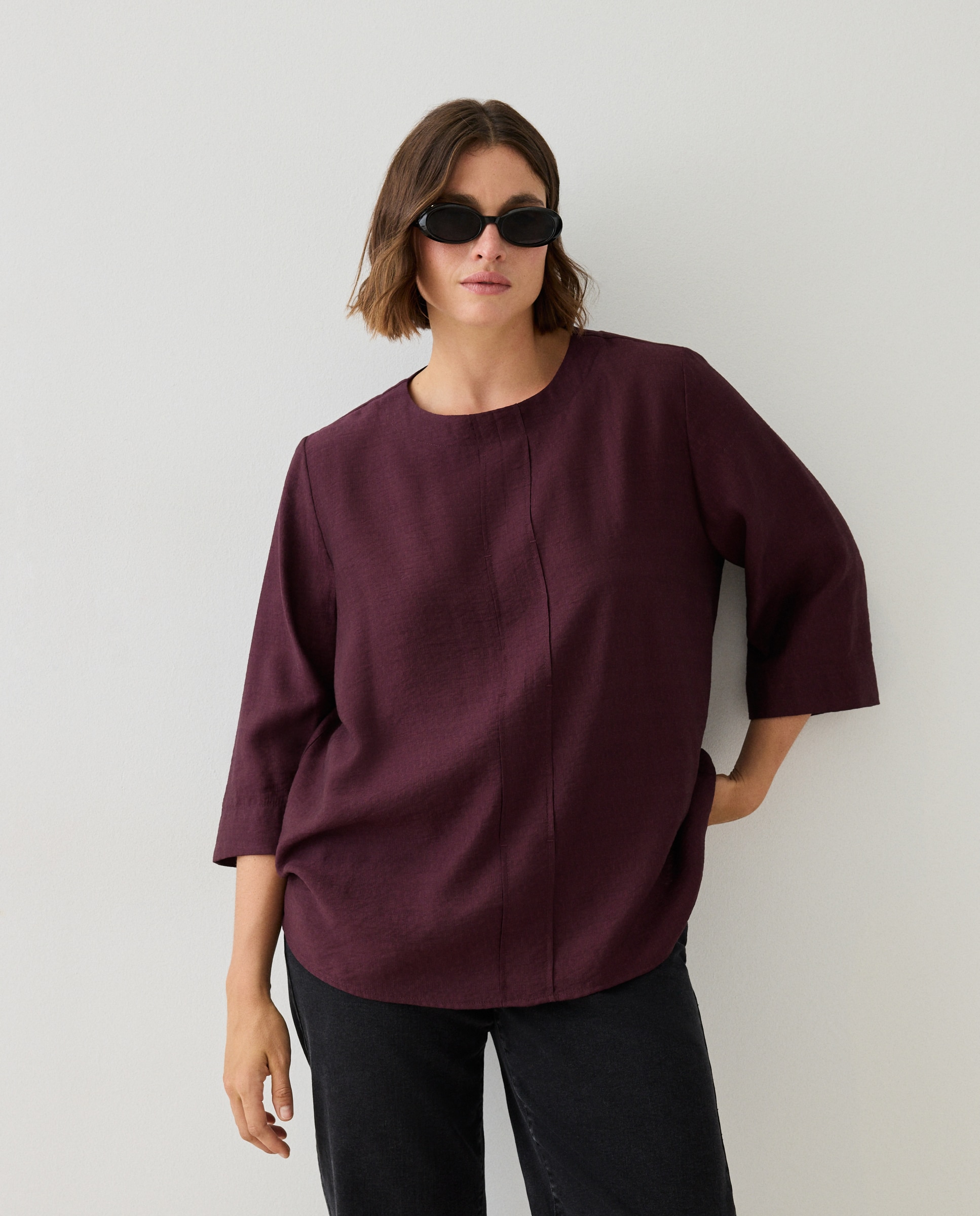 Top liso de manga francesa de mujer - Couchel - Burdeos Burdeos-1