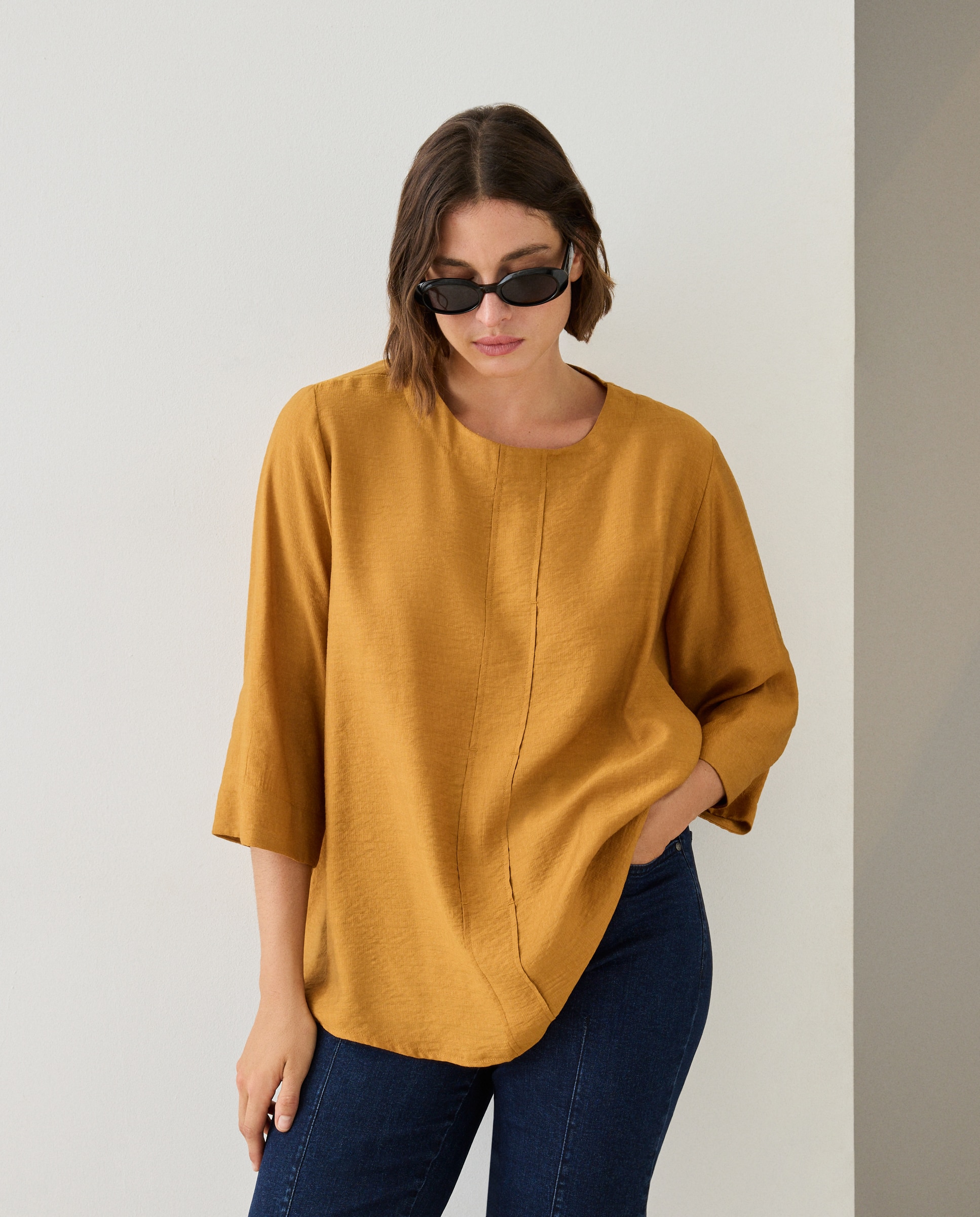 Imagen 0 de Top liso de manga francesa de mujer 370 Ocre