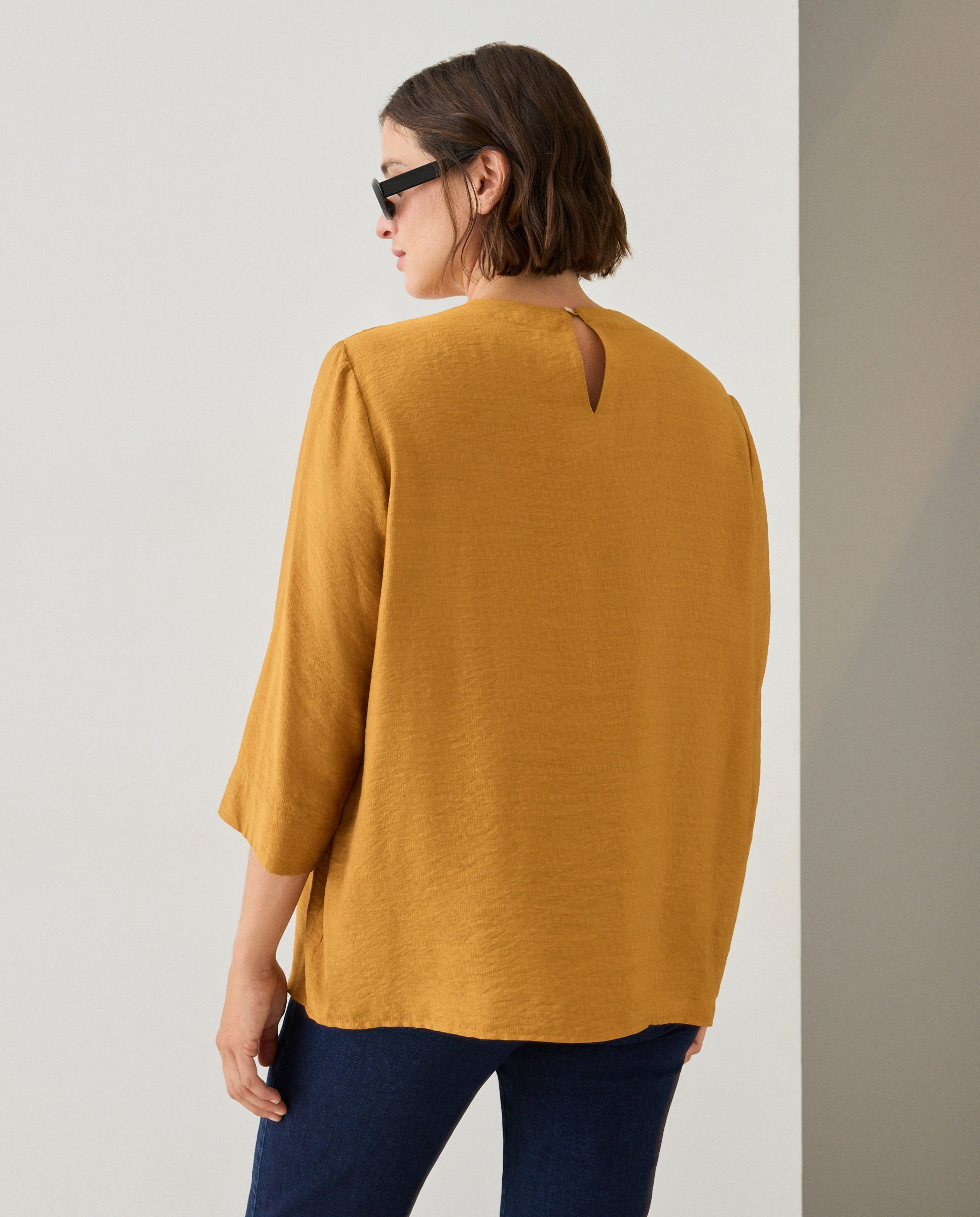 Top Liso com Manga 3/4 370 Ocre-3