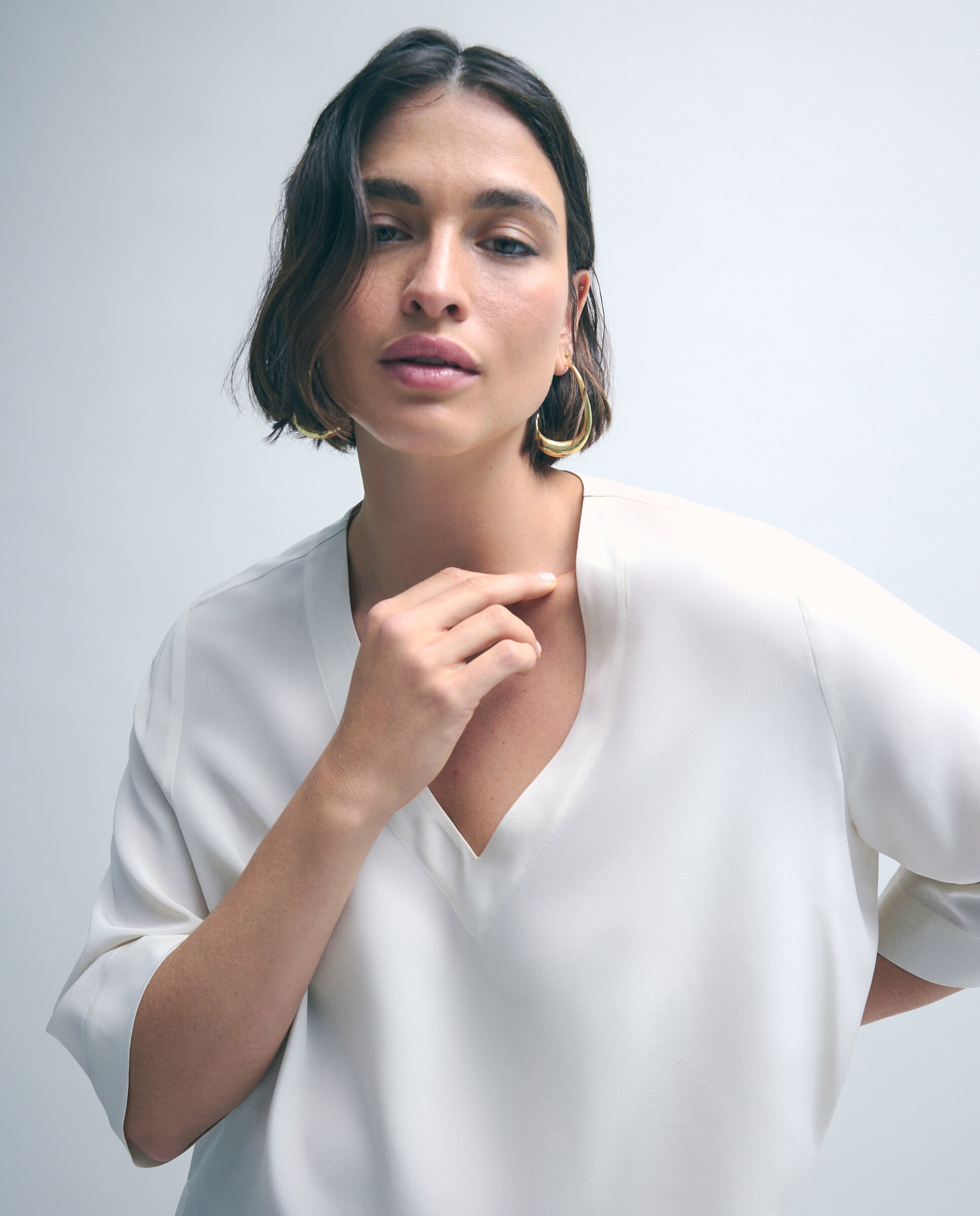 Imagen 1 de Top de mujer de seda con cuello pico - Couchel - 120 Crudo 120 Crudo