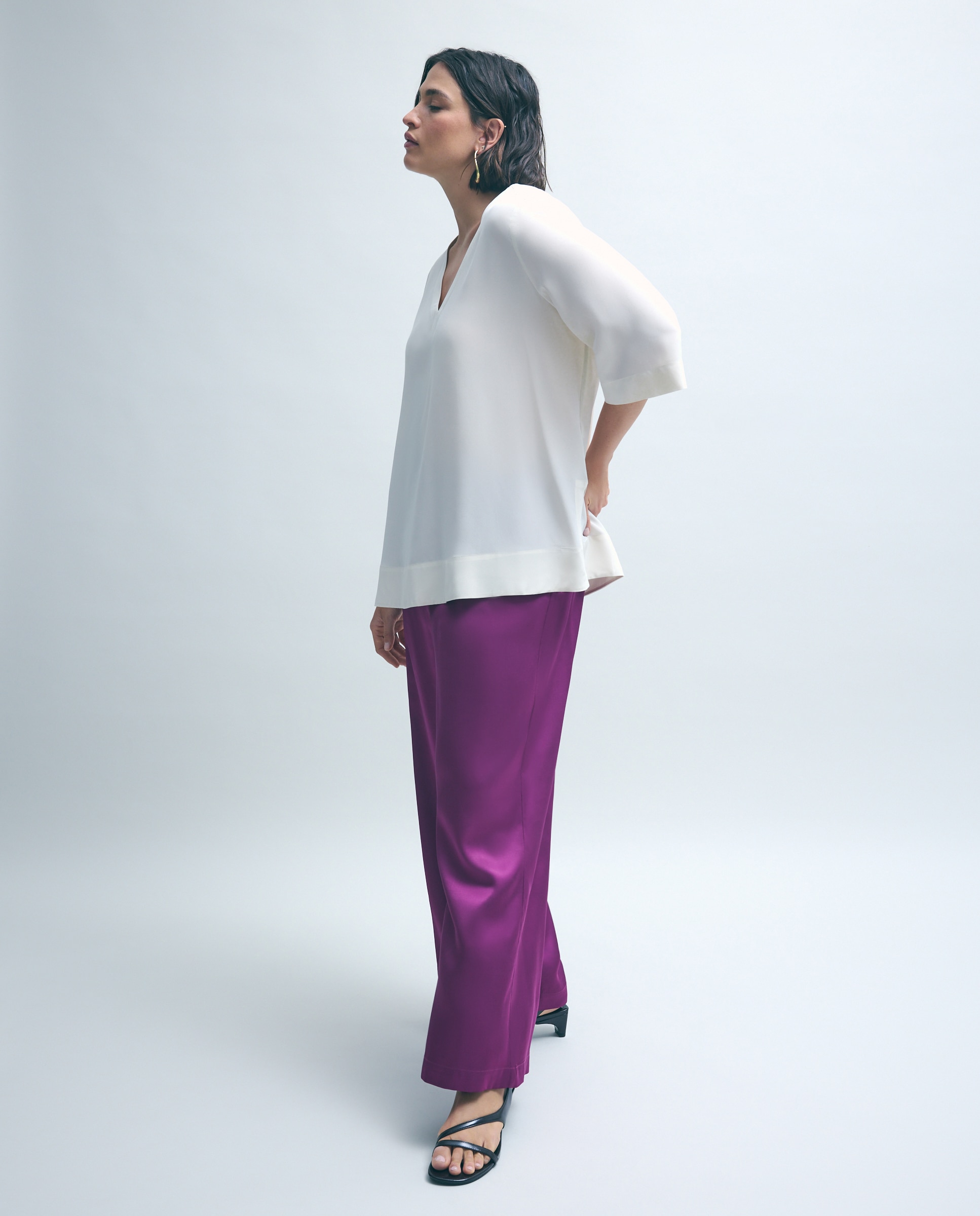 Imagen 2 de Top de mujer de seda con cuello pico - Couchel - 120 Crudo 120 Crudo