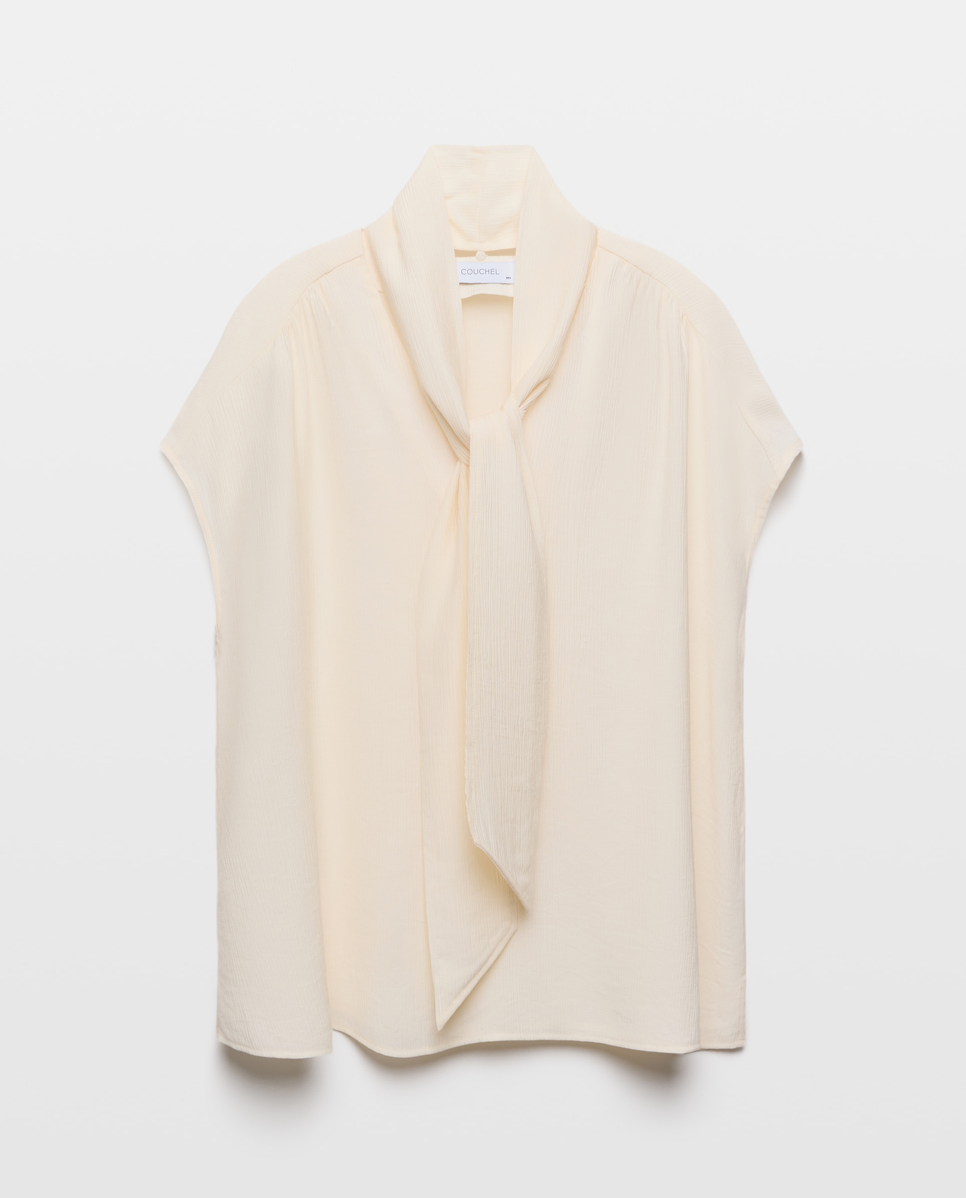 Top manga corta de mujer con detalle de lazada - Couchel - Blanco roto Blanco roto-5