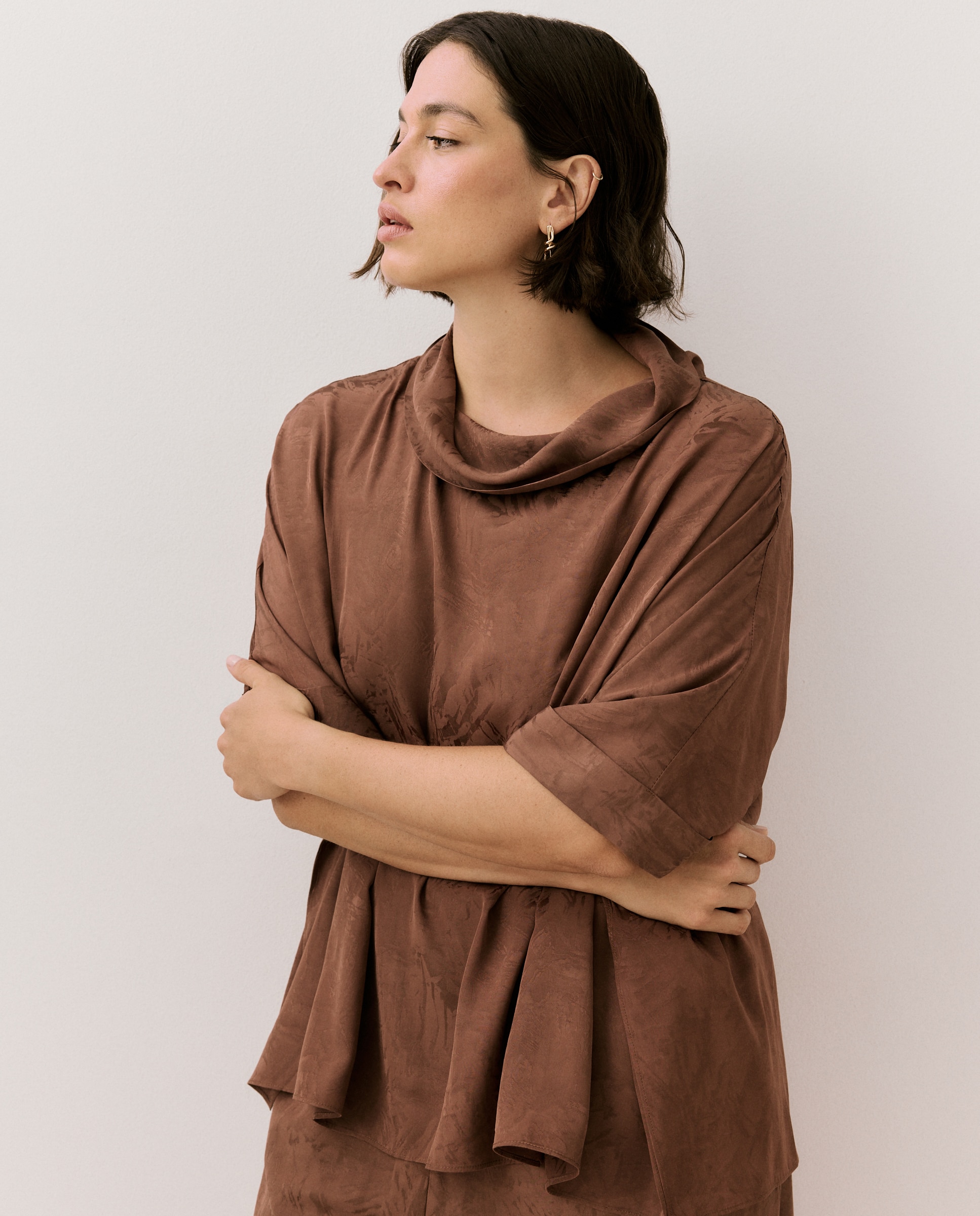 Blusa manga corta de mujer en jacquard - Couchel - 770 Terracota 770 Terracota-1