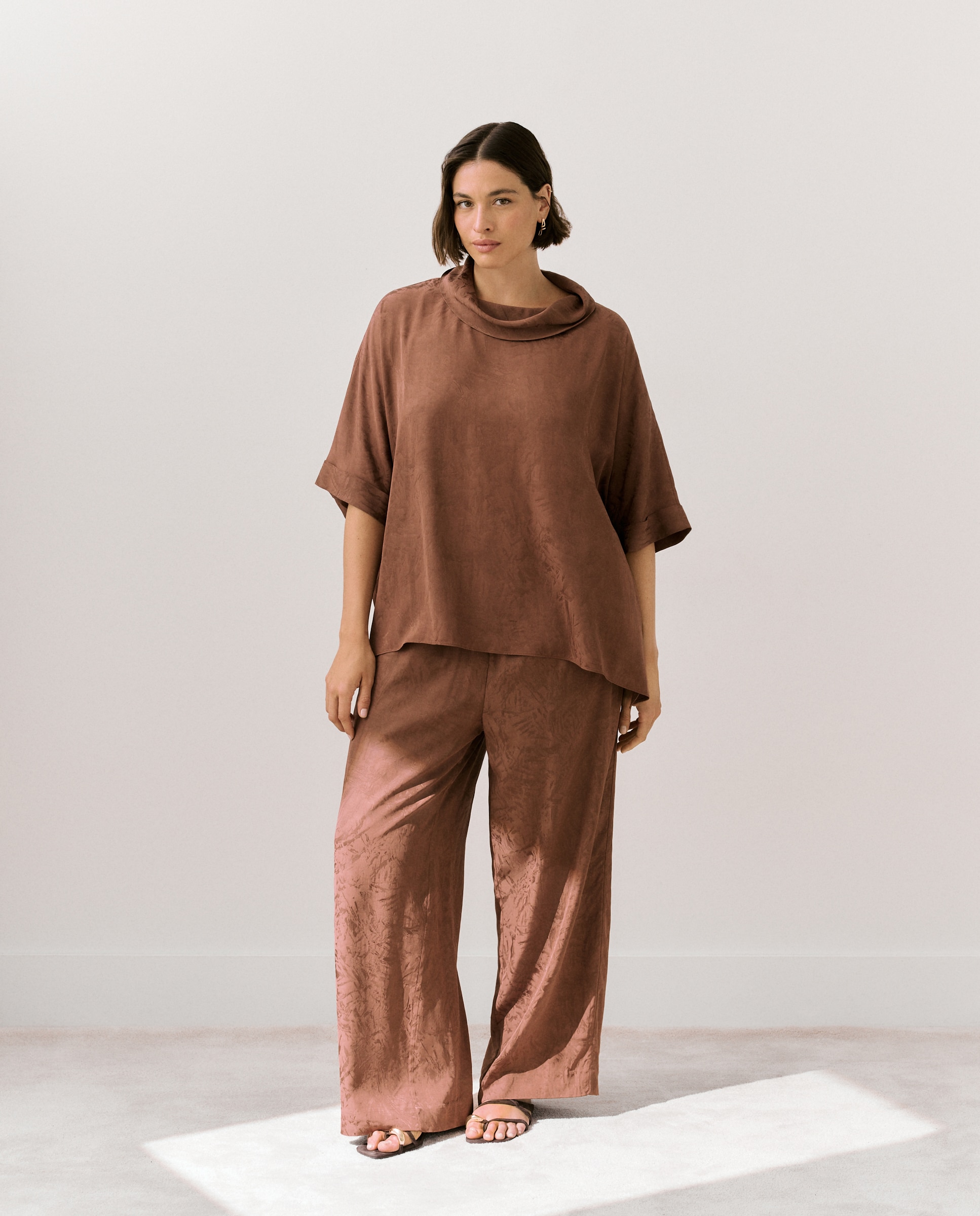 Blusa manga corta de mujer en jacquard - Couchel - 770 Terracota 770 Terracota-2
