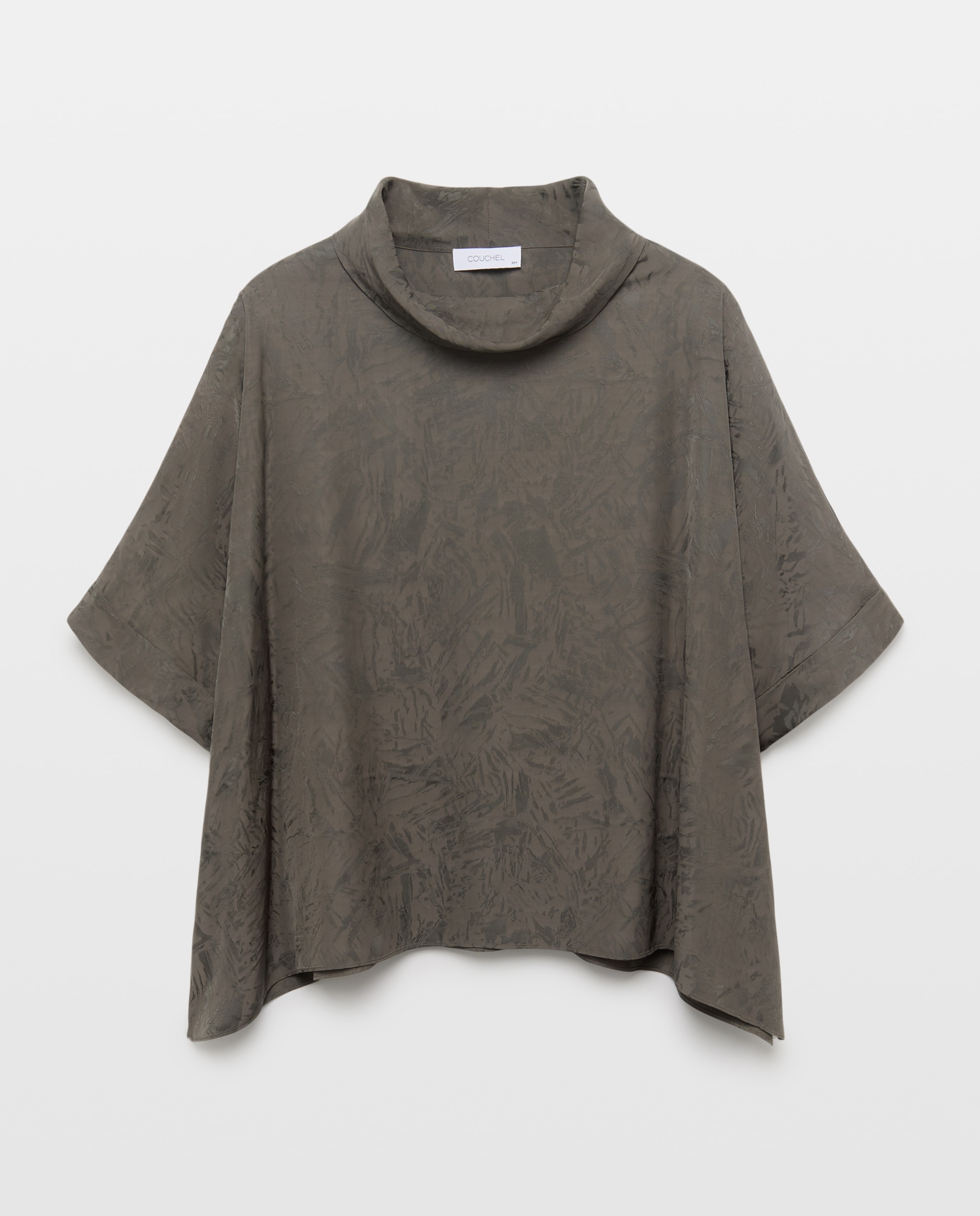 Blusa de Manga Curta em Jacquard 520 Caqui-4