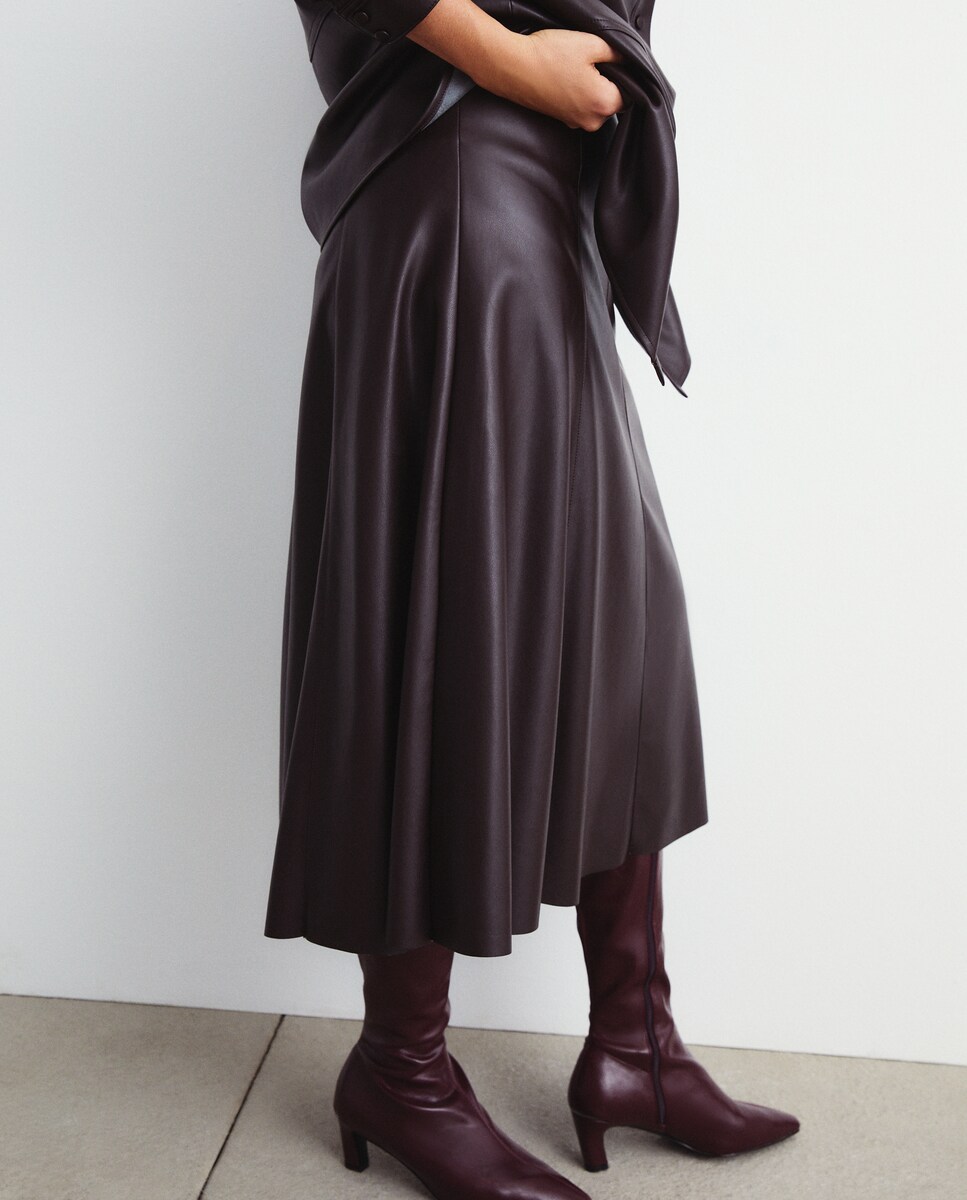 Saia Midi com Capa com Efeito de Pele Bordeaux-3