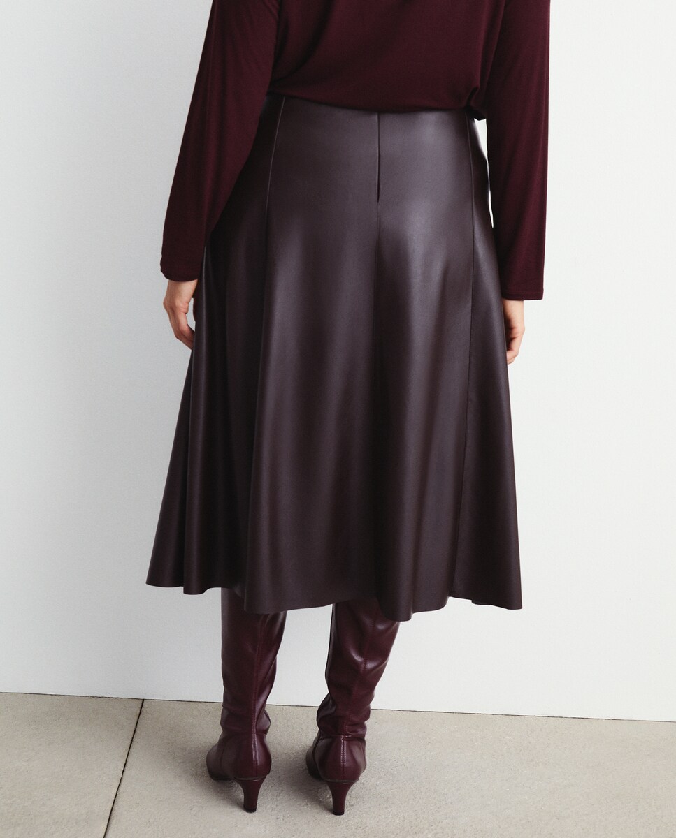 Saia Midi com Capa com Efeito de Pele Bordeaux-4