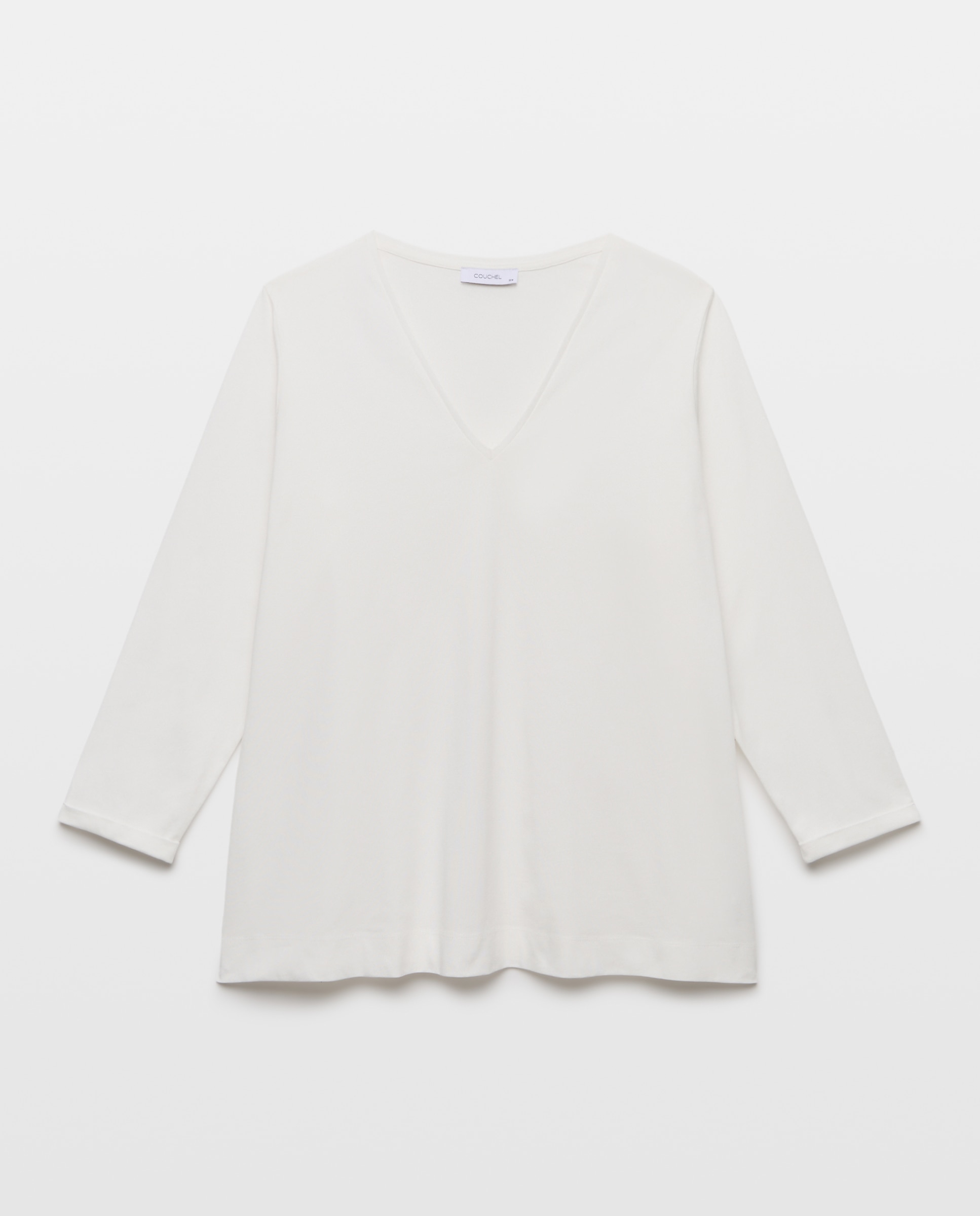 Camiseta de mujer de manga larga con cuello pico - Couchel - 120 Crudo 120 Crudo-4