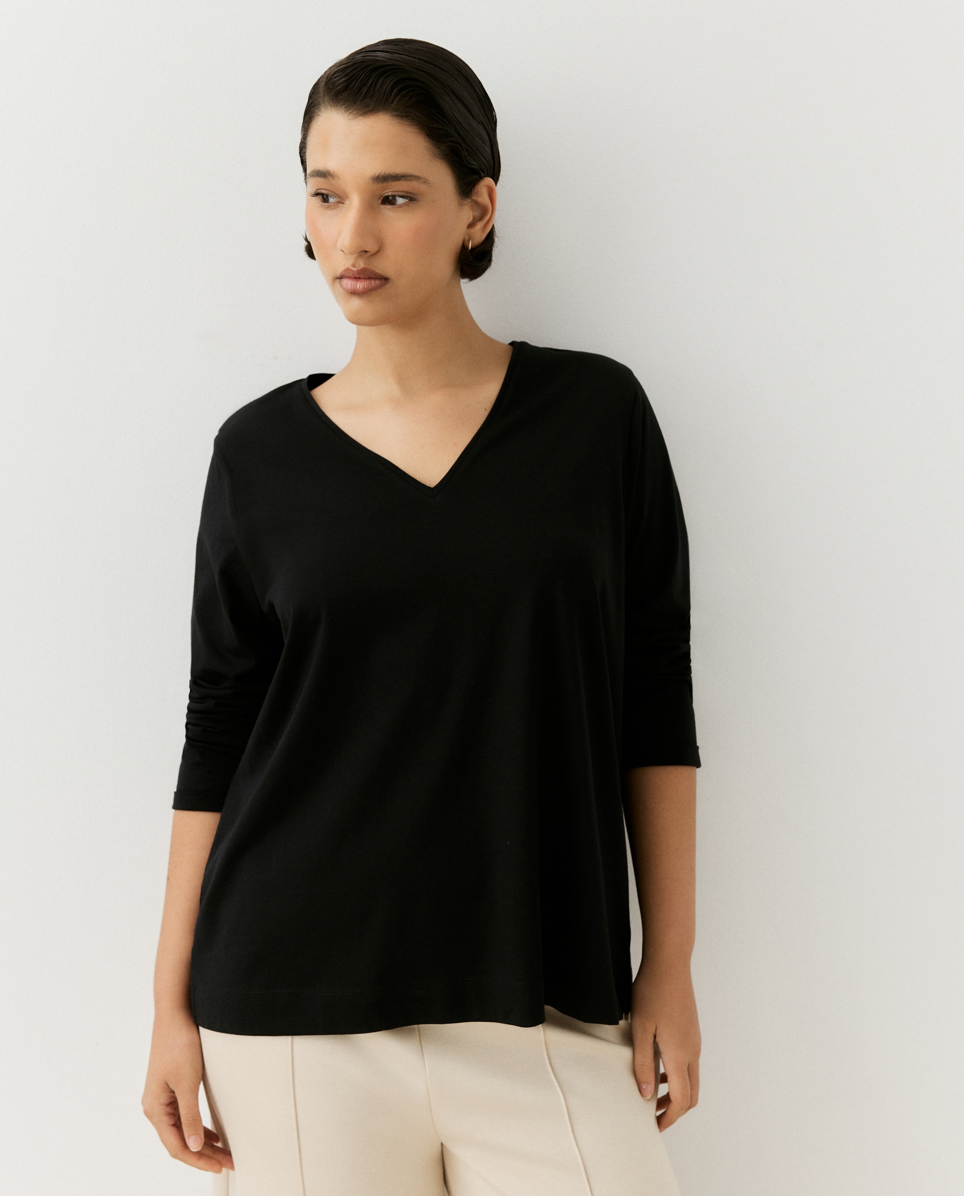 Camiseta de mujer de manga larga con cuello pico - Couchel - Marino Marino-2