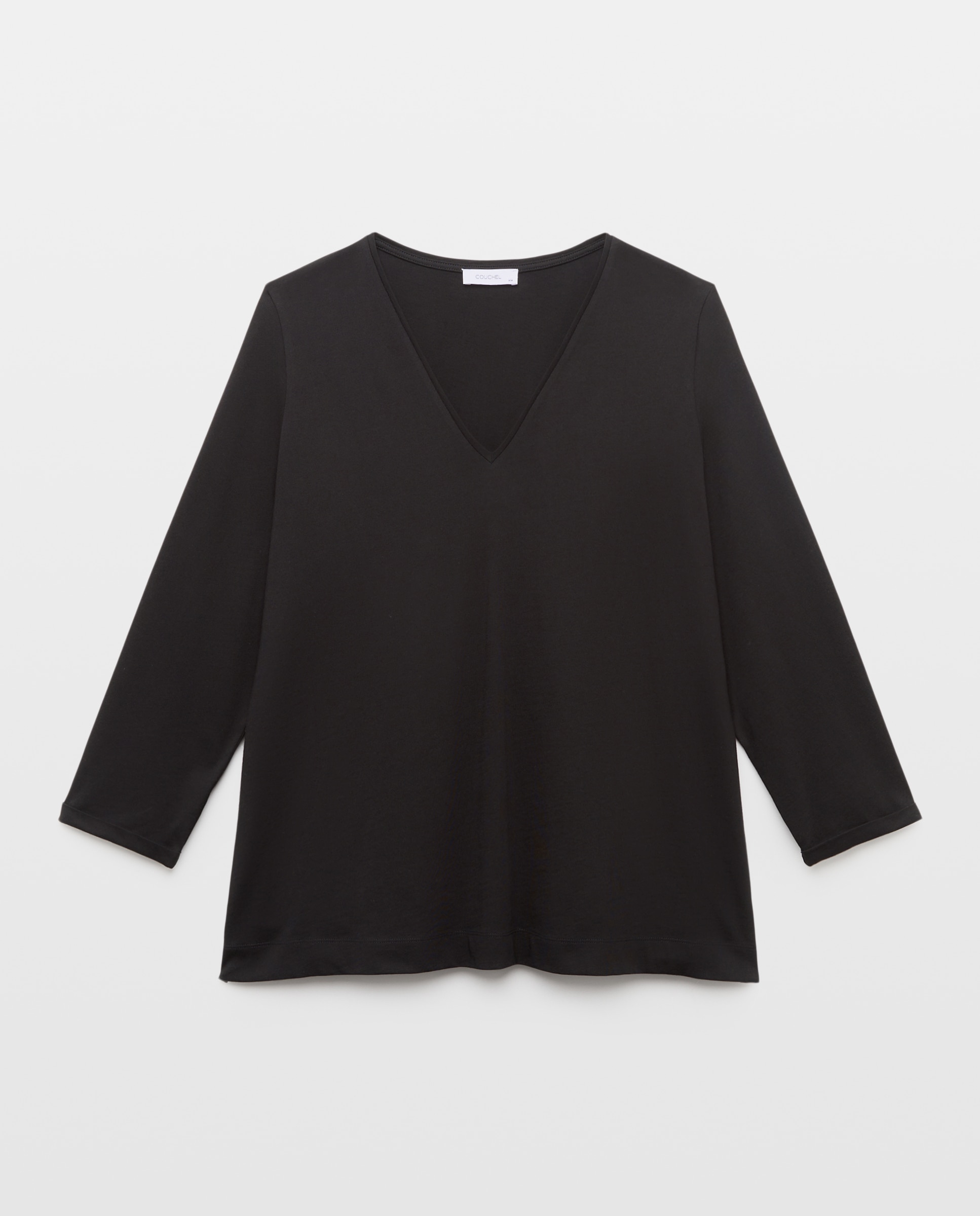 Camiseta de mujer de manga larga con cuello pico - Couchel - Negro Negro-4
