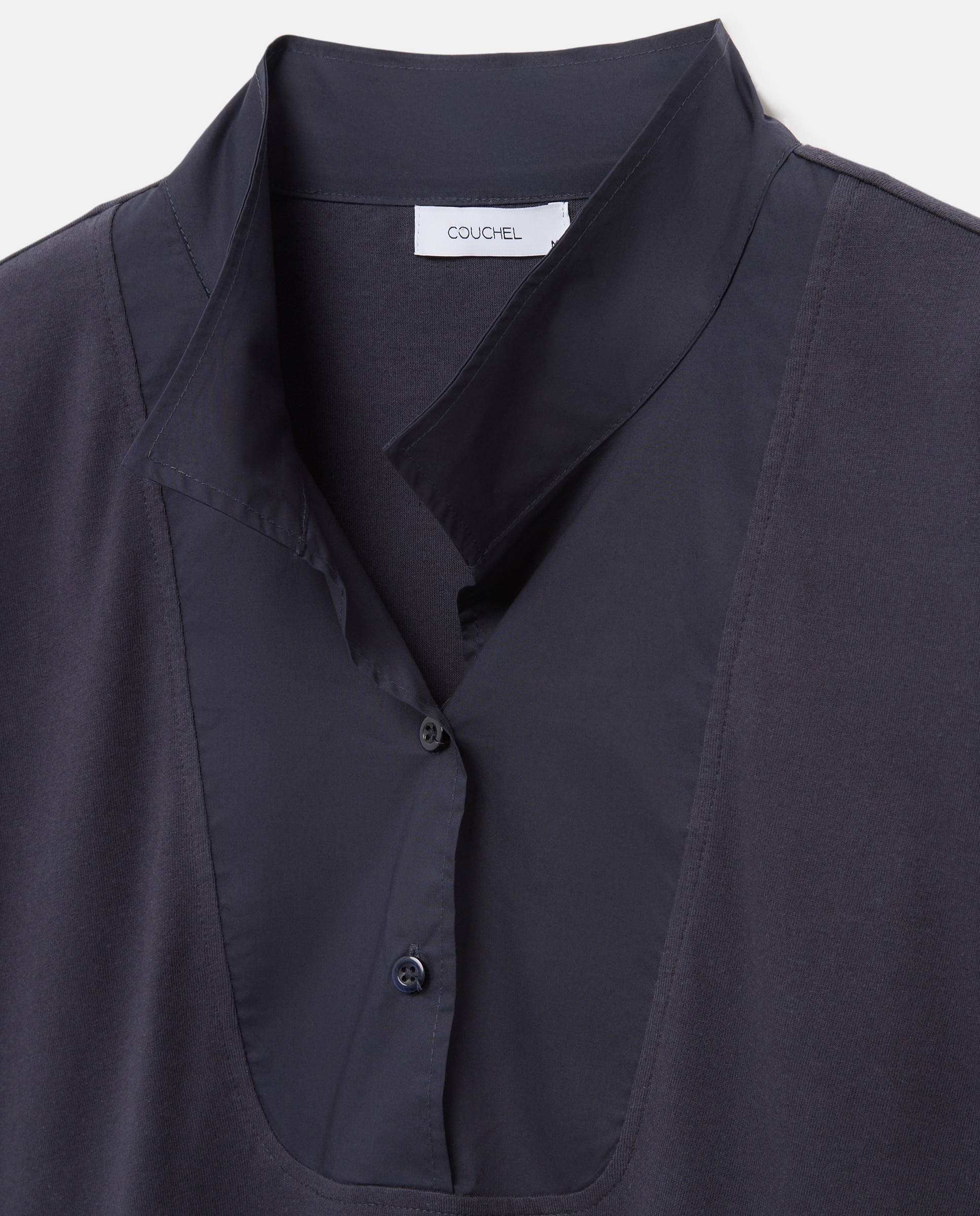 Camisola de Manga Comprida Combinada com Popelina Azul-marinho-5