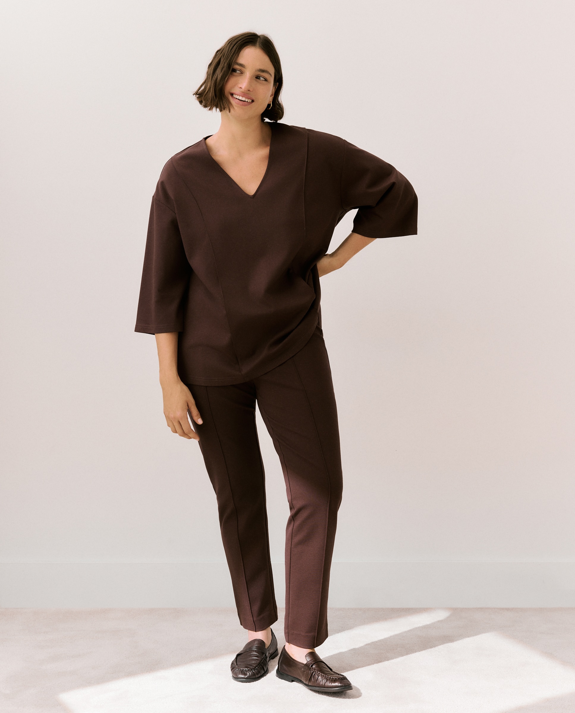 Camisola de Malha Roma com Decote em Bico Bordeaux-2