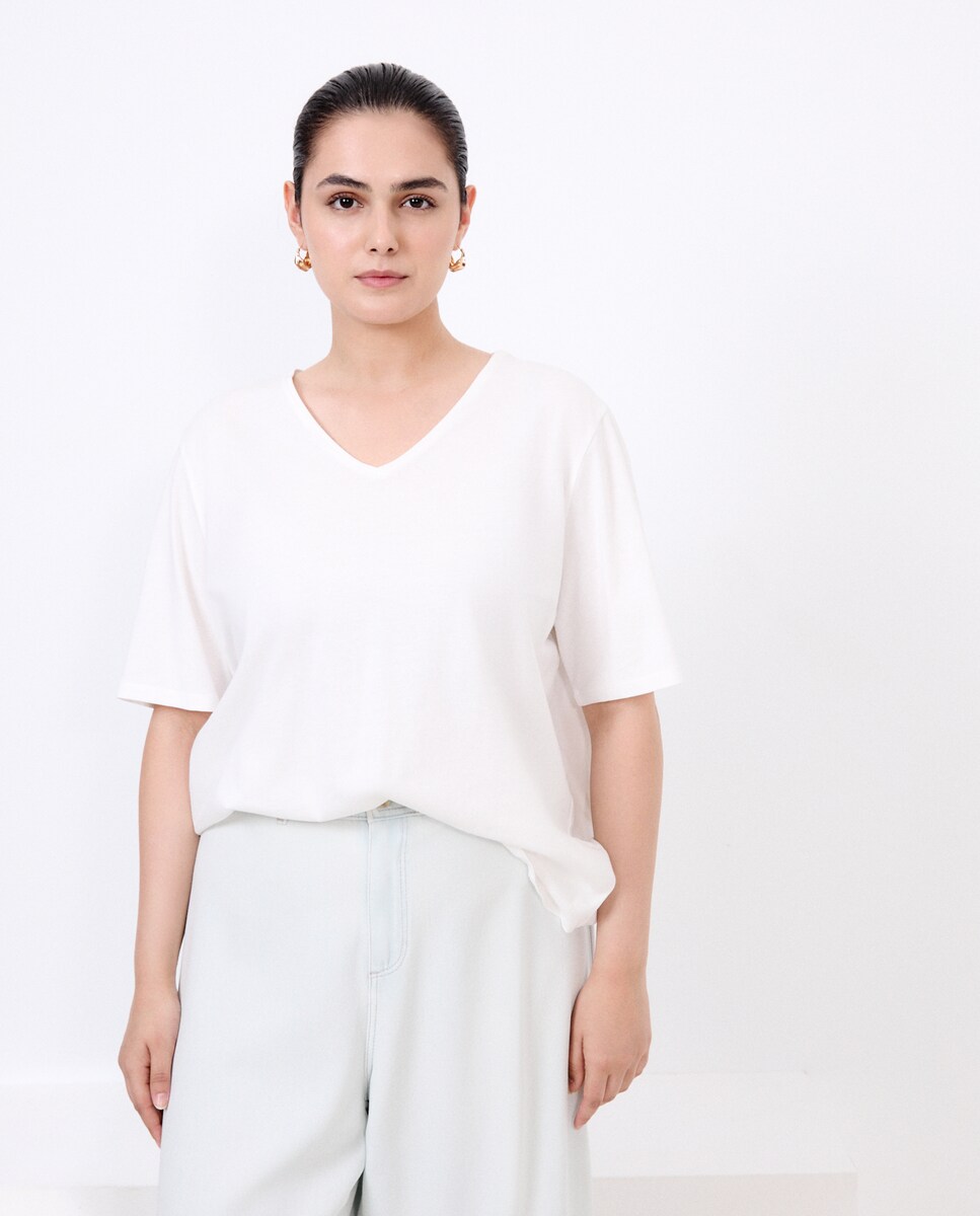 T-shirt Lisa com Manga Curta Branco-marfim-1