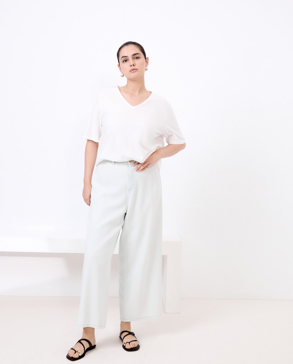 T-shirt Lisa com Manga Curta Branco-marfim-2