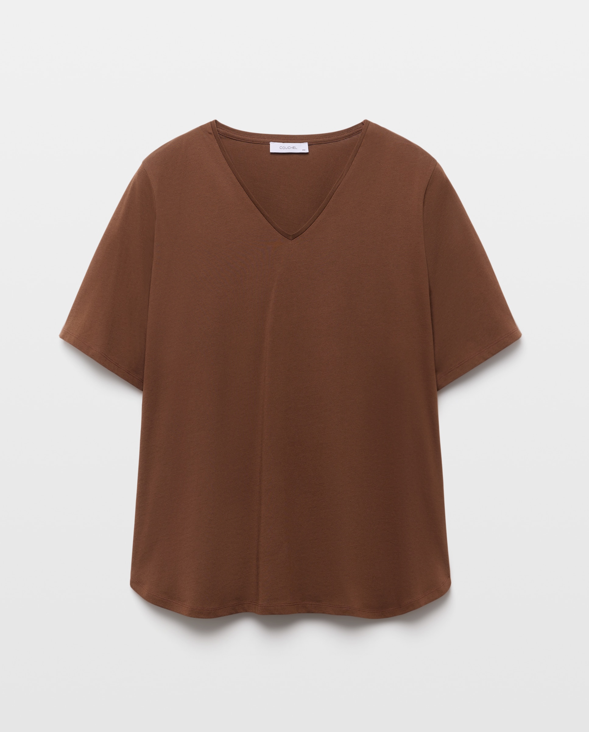 Camiseta lisa de manga corta mujer - Couchel - Marrón Marrón-4
