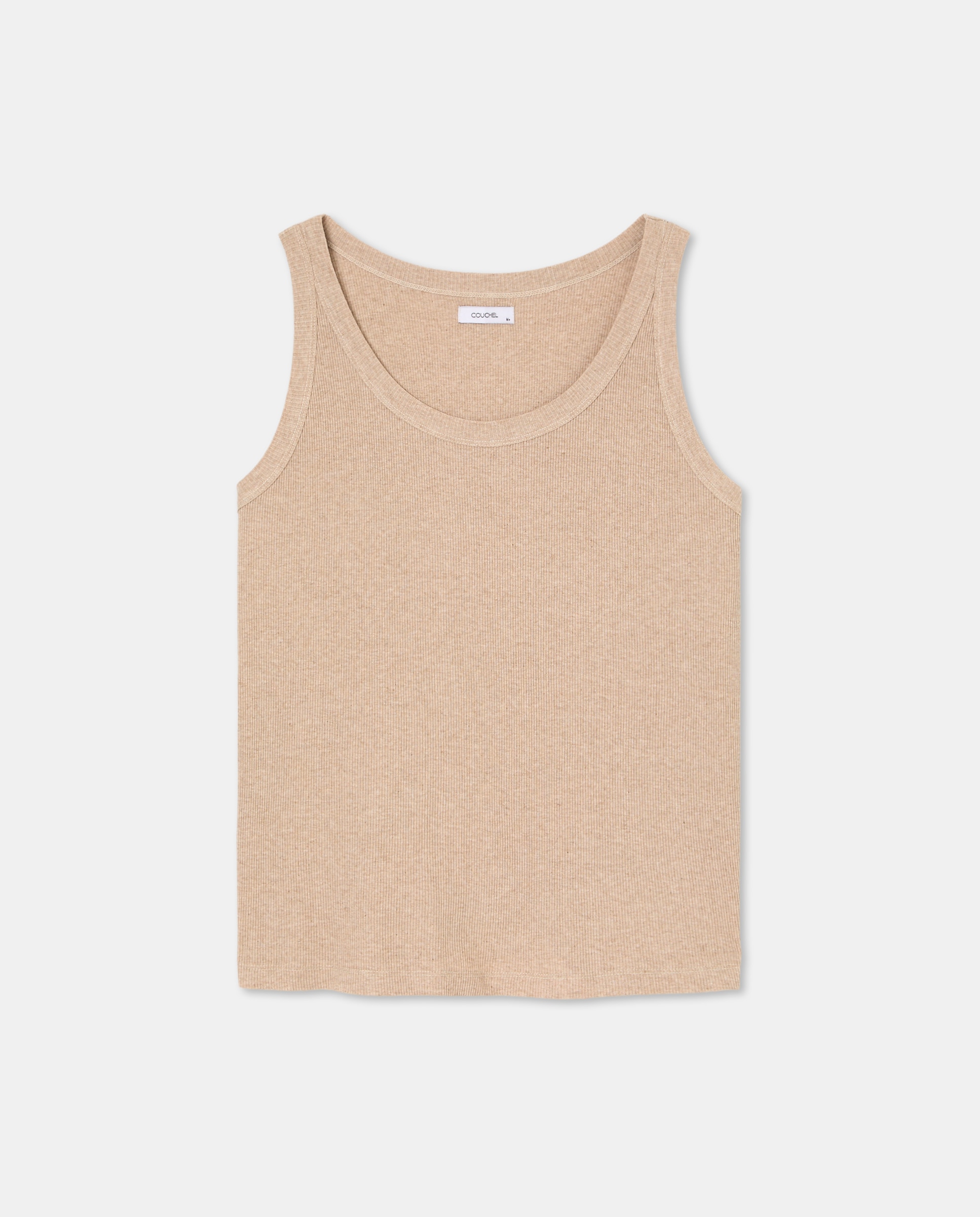 T-shirt de Alças Caneladas Bege-5