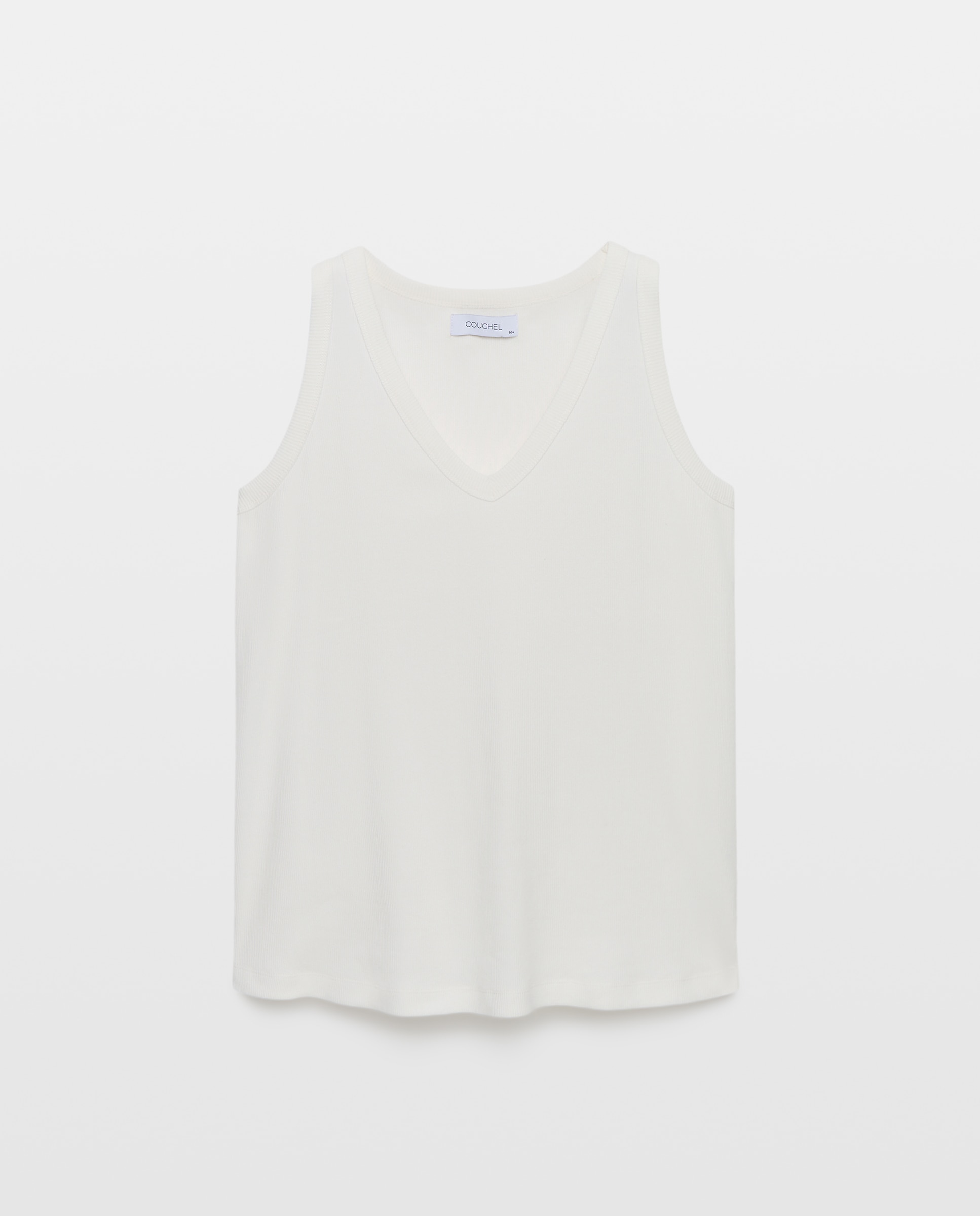 Camiseta sin mangas de mujer con cuello pico - Couchel - Blanco Blanco-4
