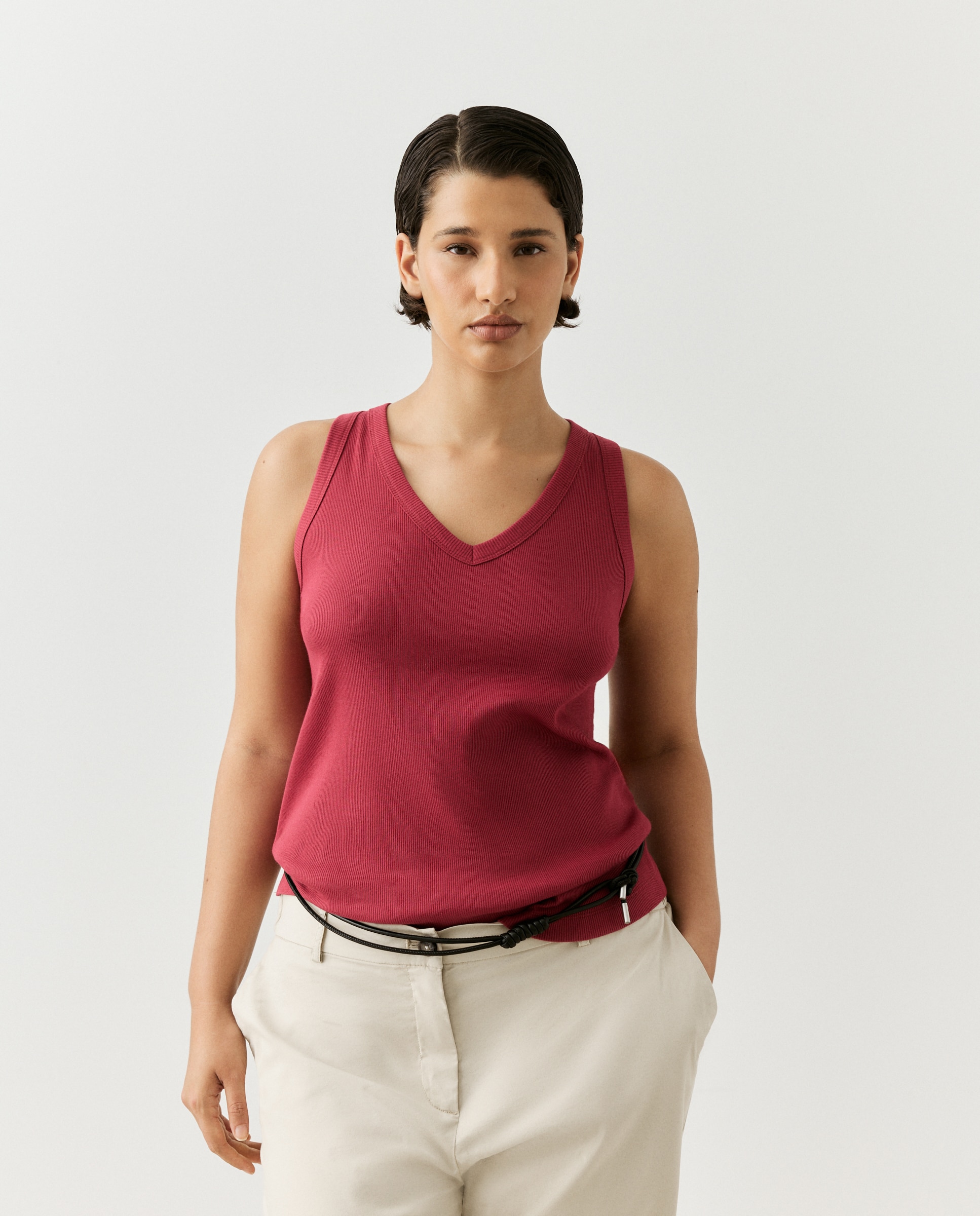 Camiseta sin mangas de mujer con cuello pico - Couchel - 200 Rosa 200 Rosa-1