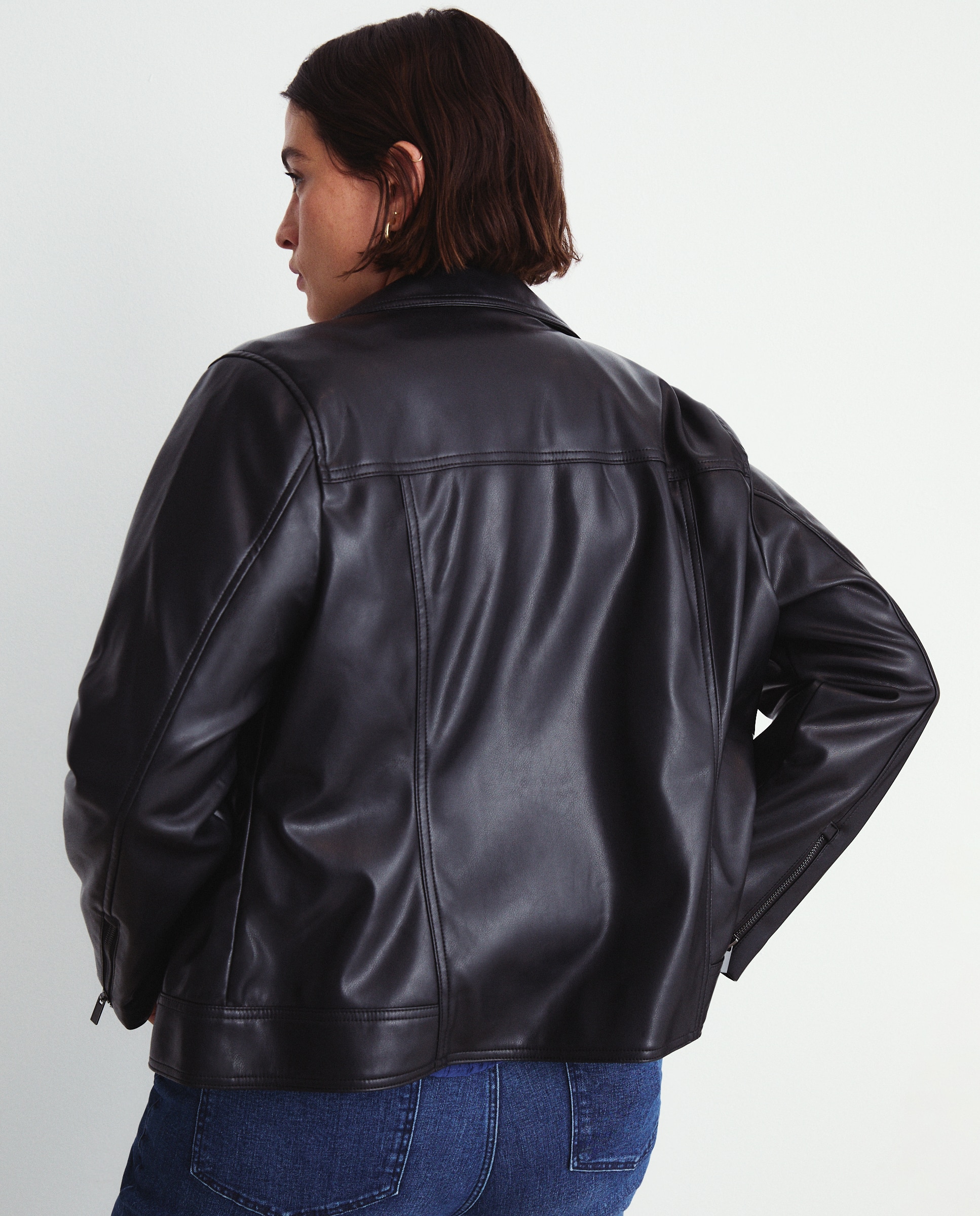 Blusão Biker com Efeito de Pele Preto-3