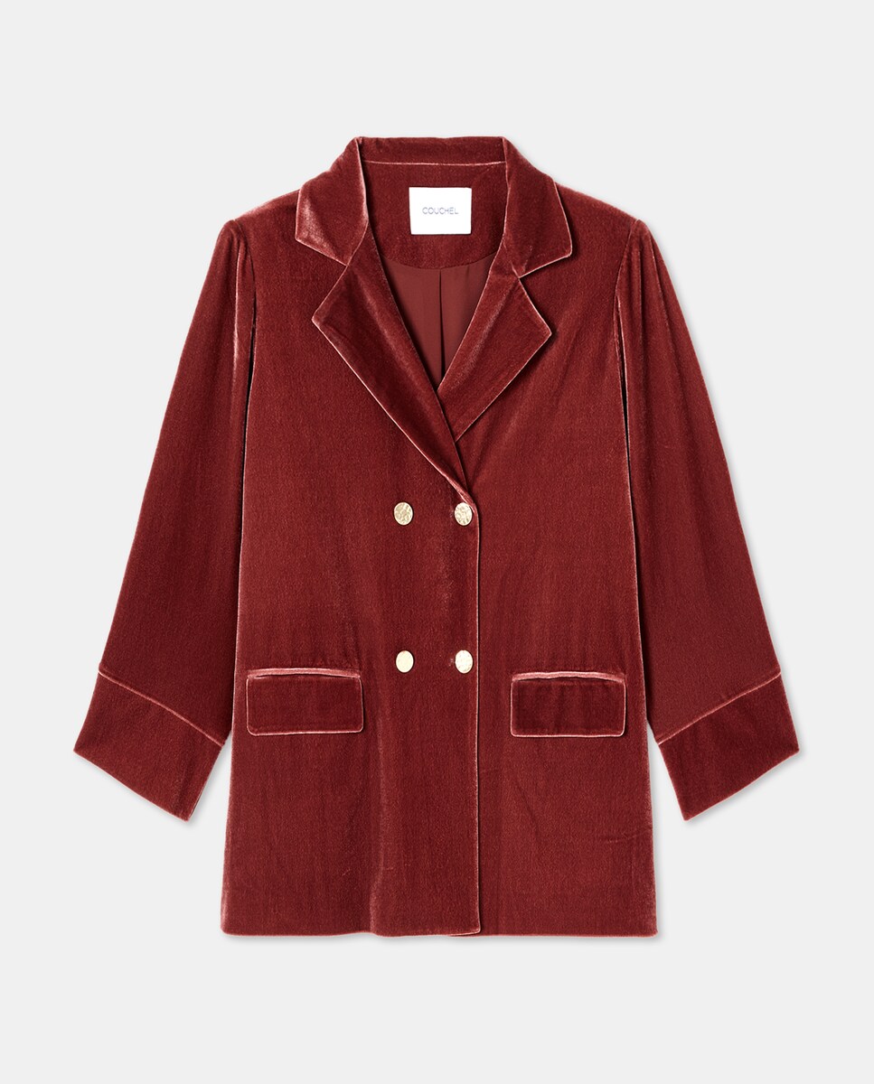 Casaco Cruzado de Veludo 230 Rosa Escuro-4