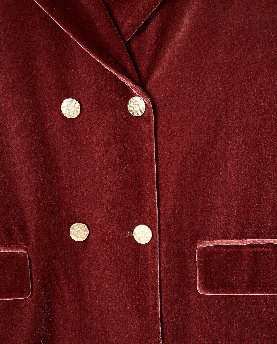 Casaco Cruzado de Veludo 230 Rosa Escuro-5