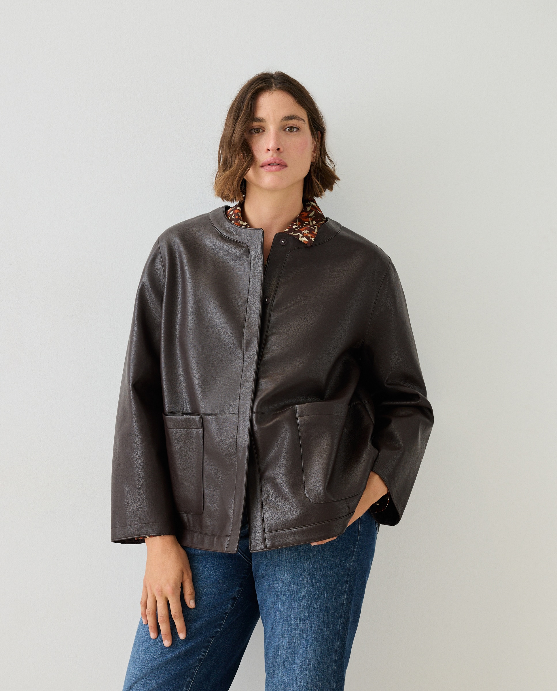 Chaqueta de mujer con efecto piel - Couchel - Marrón Marrón-2