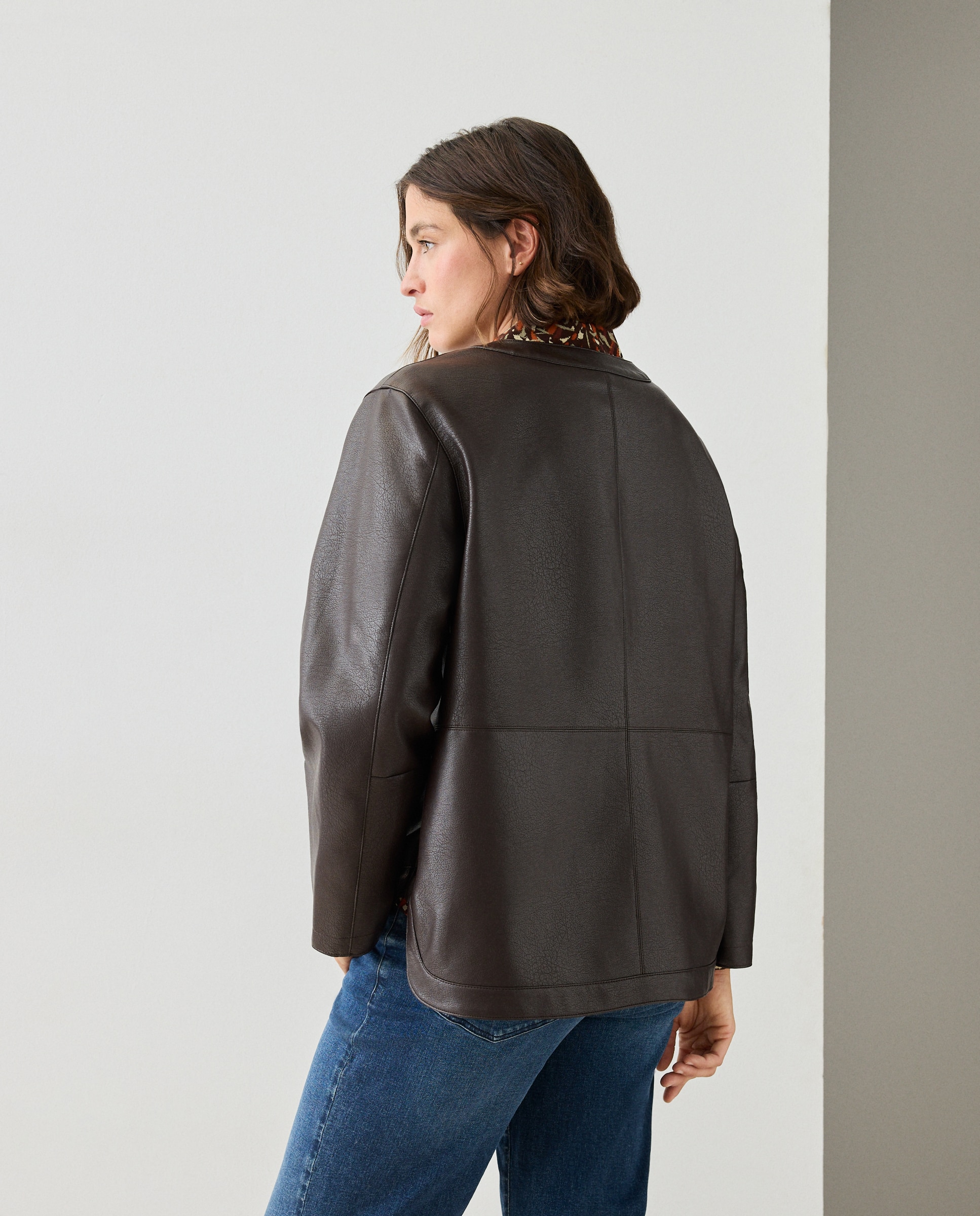 Chaqueta de mujer con efecto piel - Couchel - Marrón Marrón-3