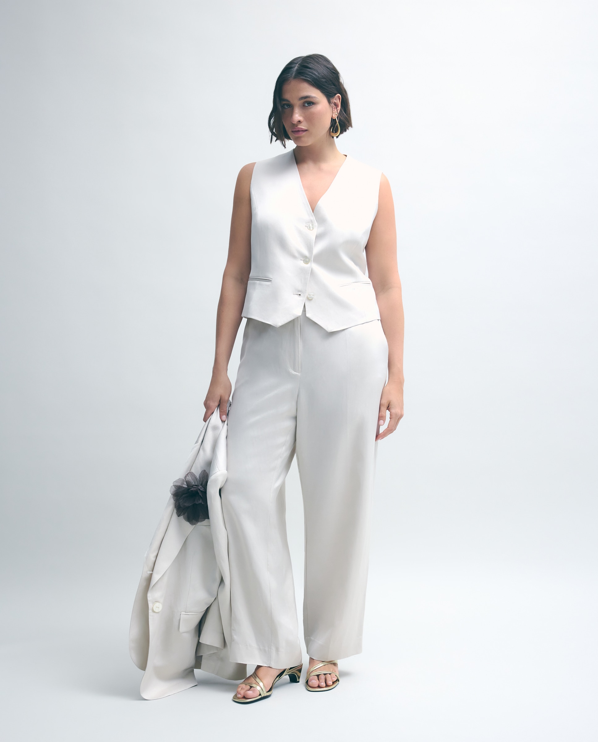 Pantalón de traje satinado - Couchel - 130 Marfil 130 Marfil-1