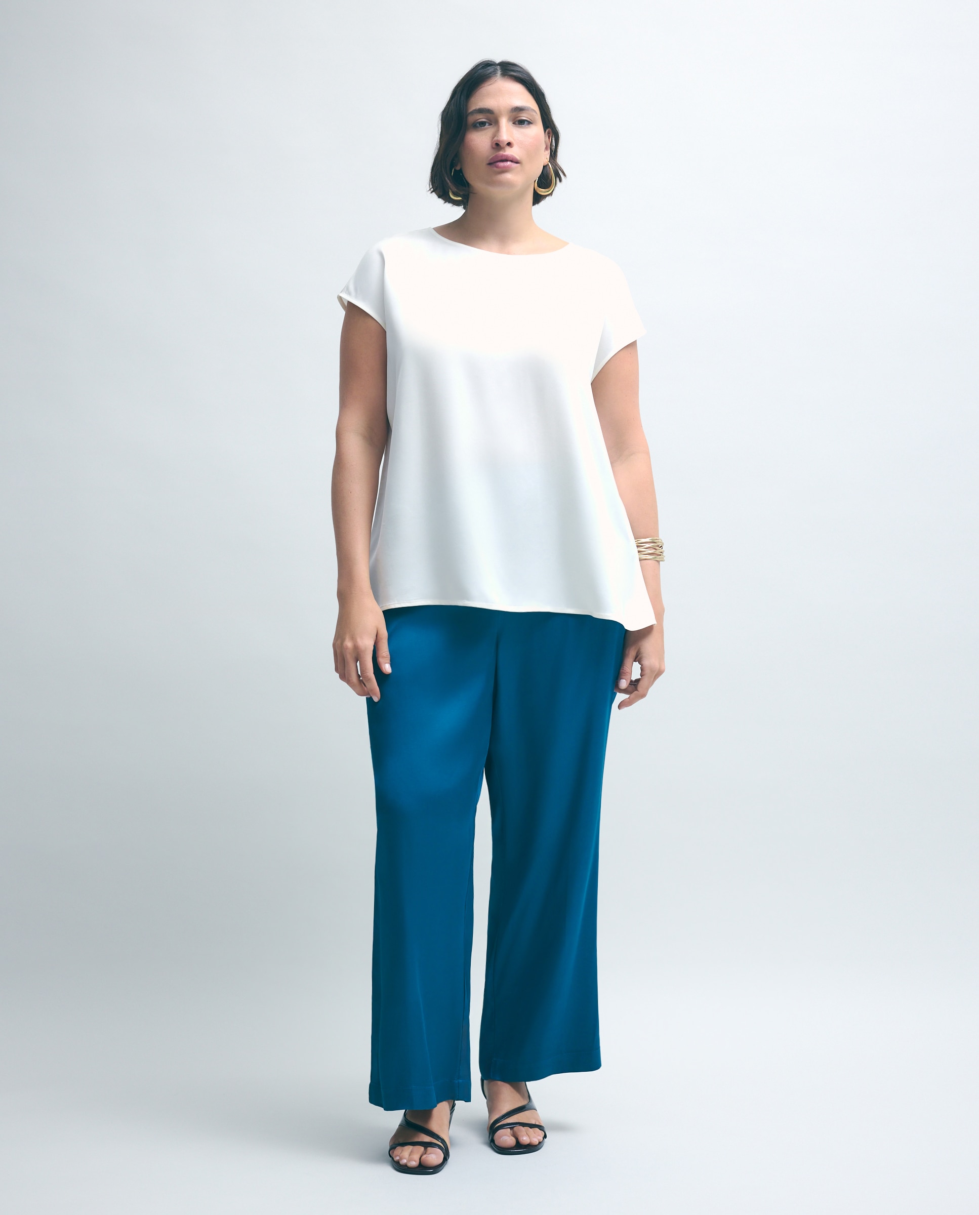 Imagen 0 de Pantalón ancho fluido de mujer satinado Verde Pato