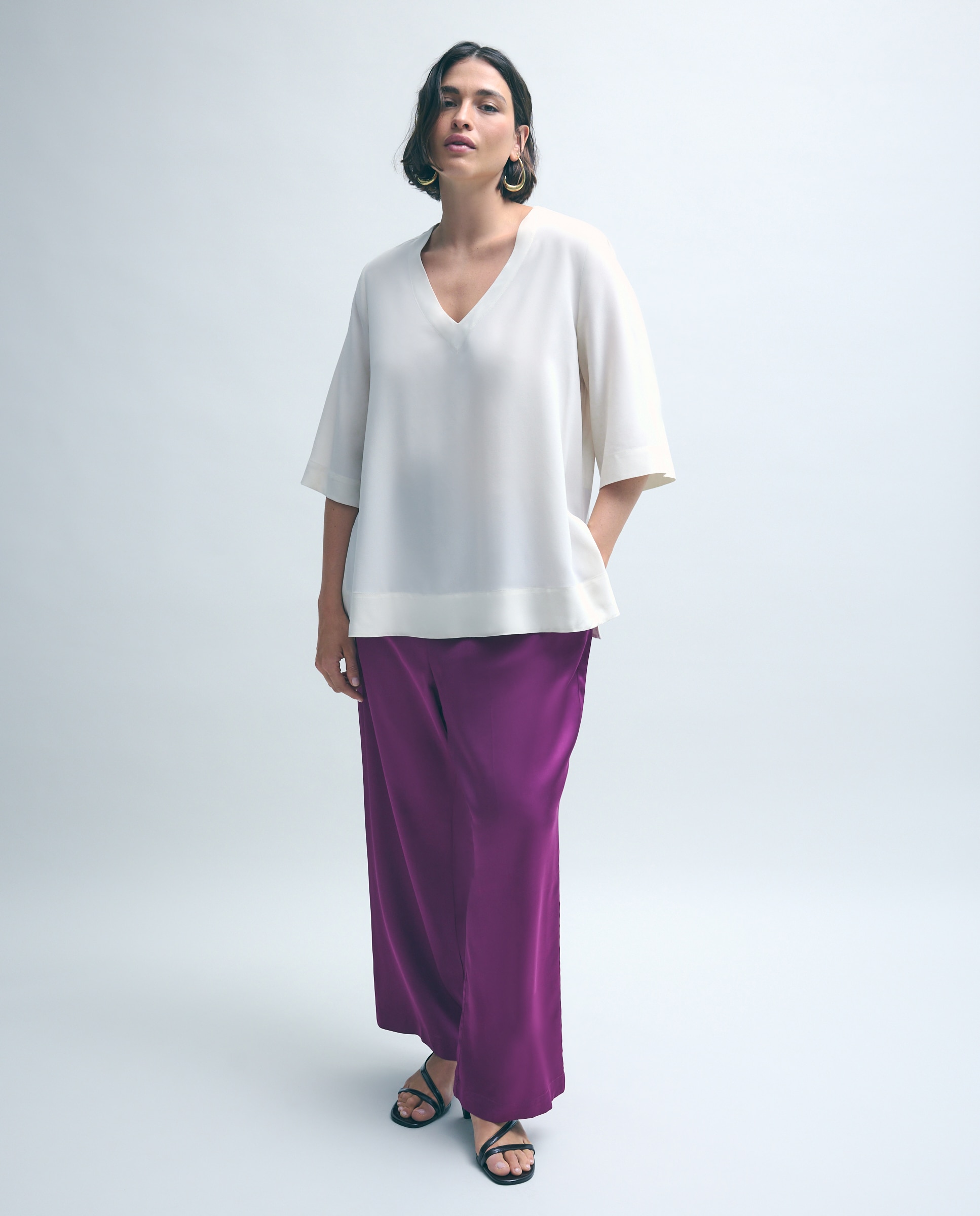 Imagen 1 de Pantalón ancho fluido de mujer satinado - Couchel - 240 Fucsia 240 Fucsia