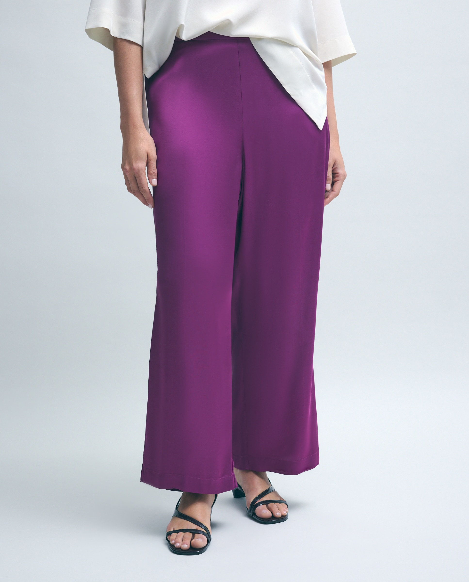 Imagen 2 de Pantalón ancho fluido de mujer satinado - Couchel - 240 Fucsia 240 Fucsia