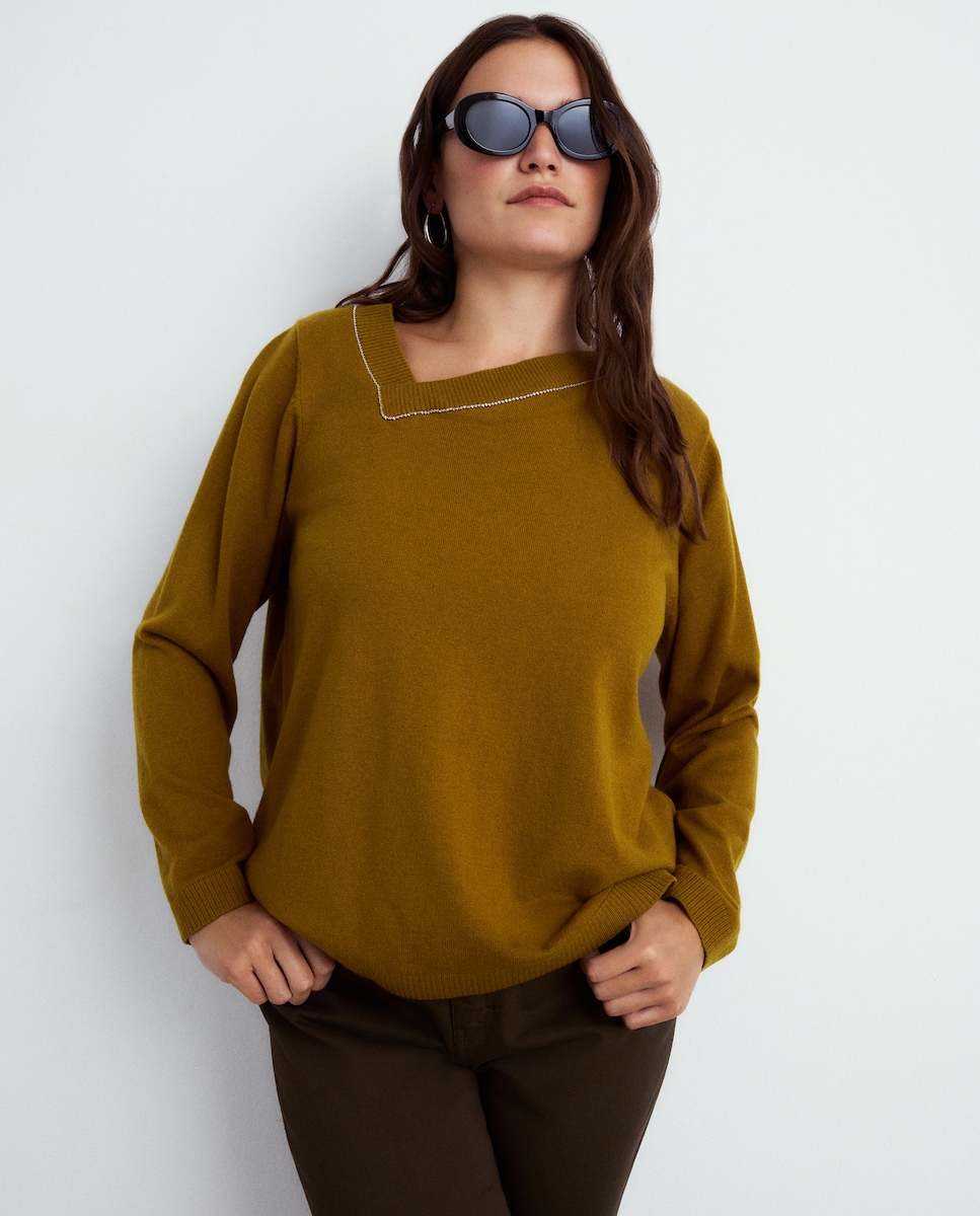 Camisola de Malha Lisa com Gola Assimétrica 586 Lima-1