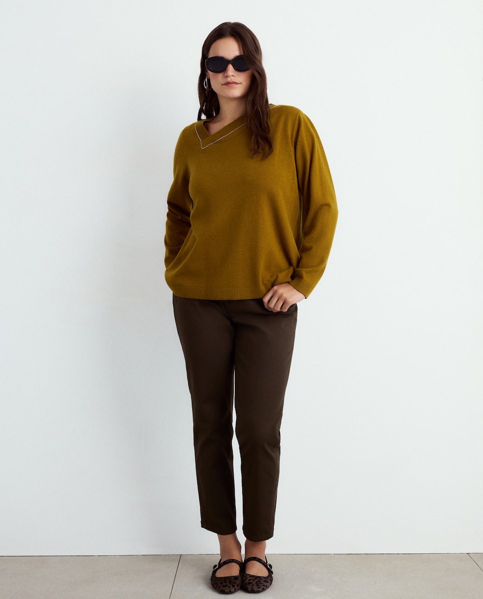 Camisola de Malha Lisa com Gola Assimétrica 586 Lima-2