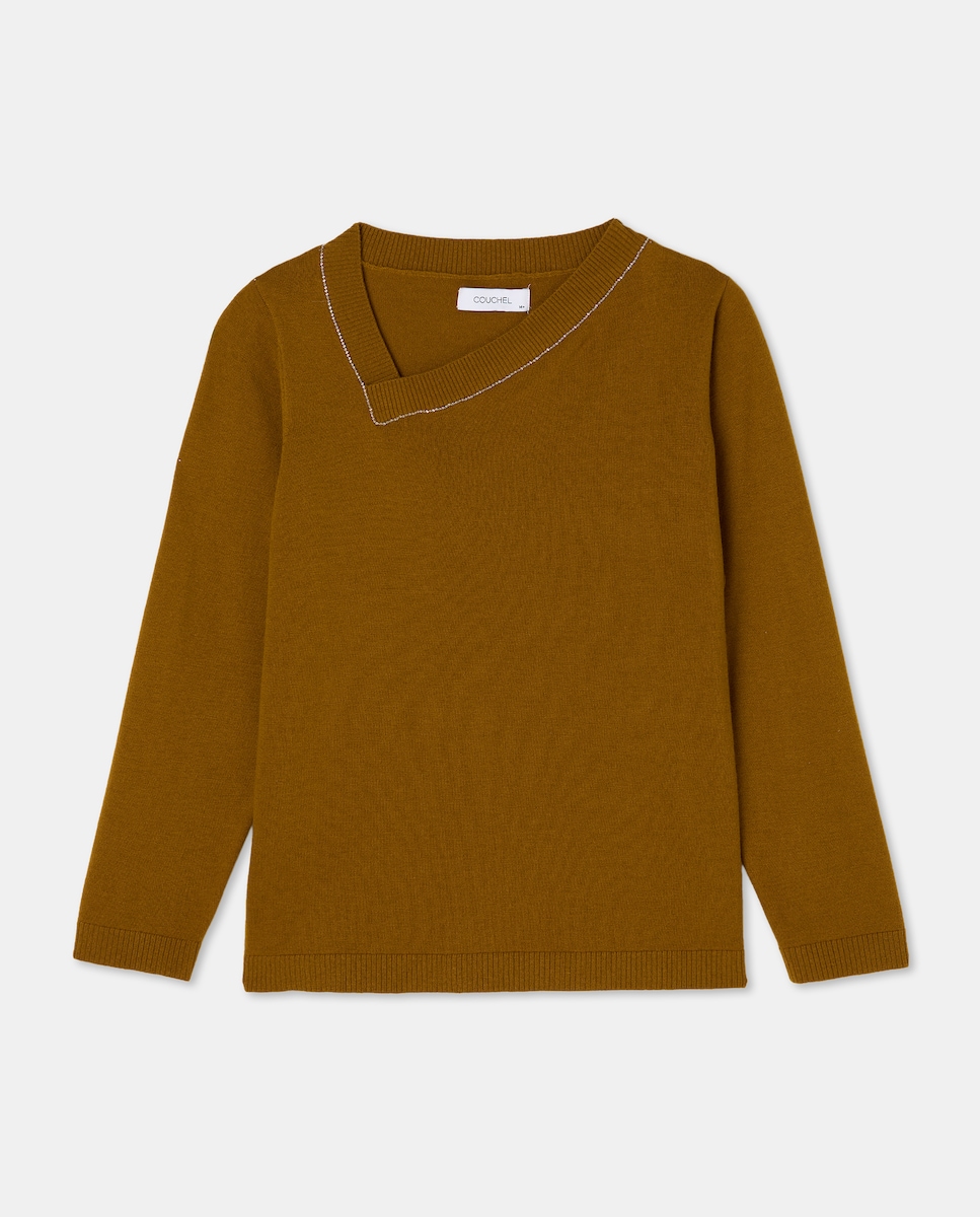 Camisola de Malha Lisa com Gola Assimétrica 586 Lima-4