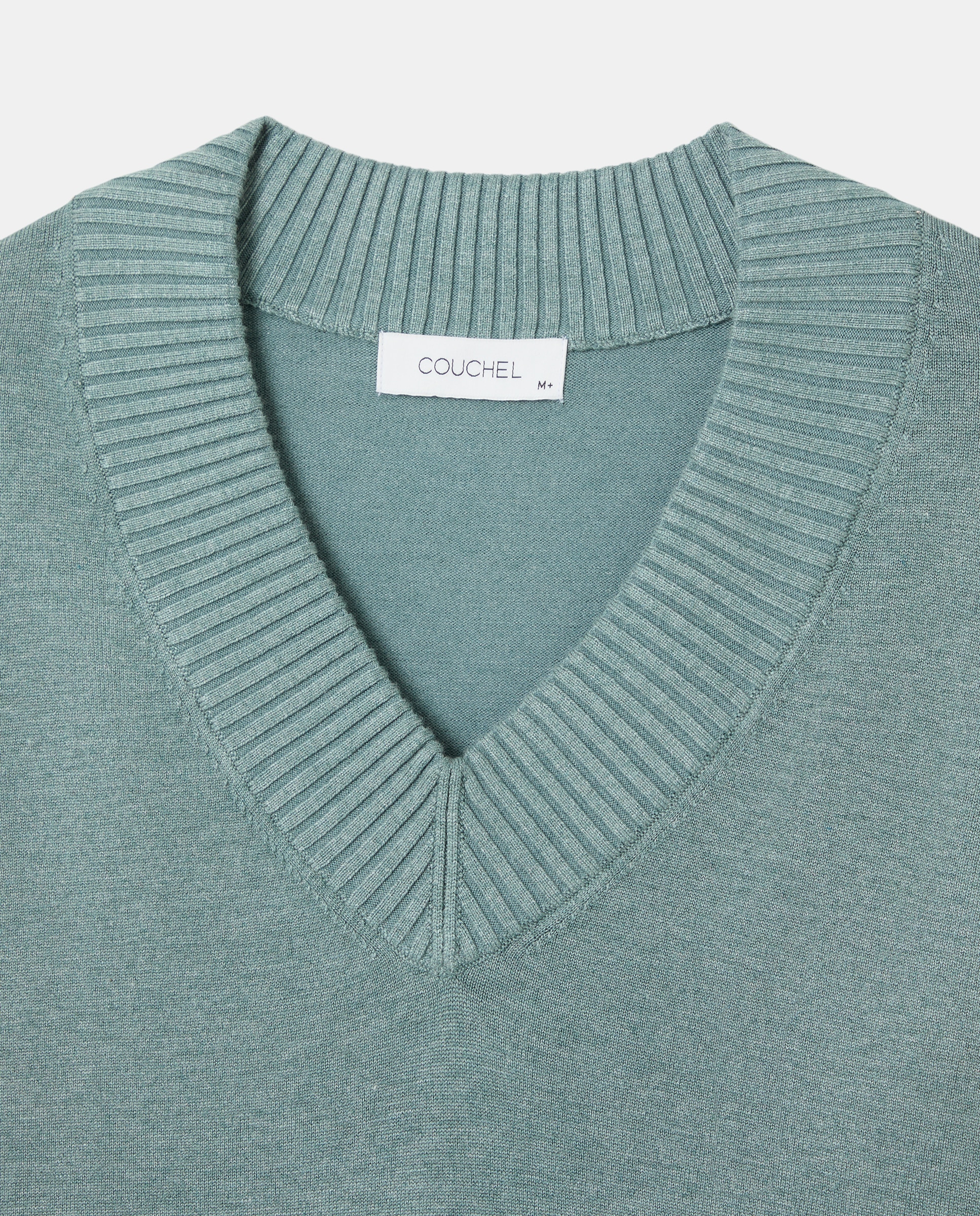 Camisola de Malha com Manga Comprida e Decote em Bico Verde-5