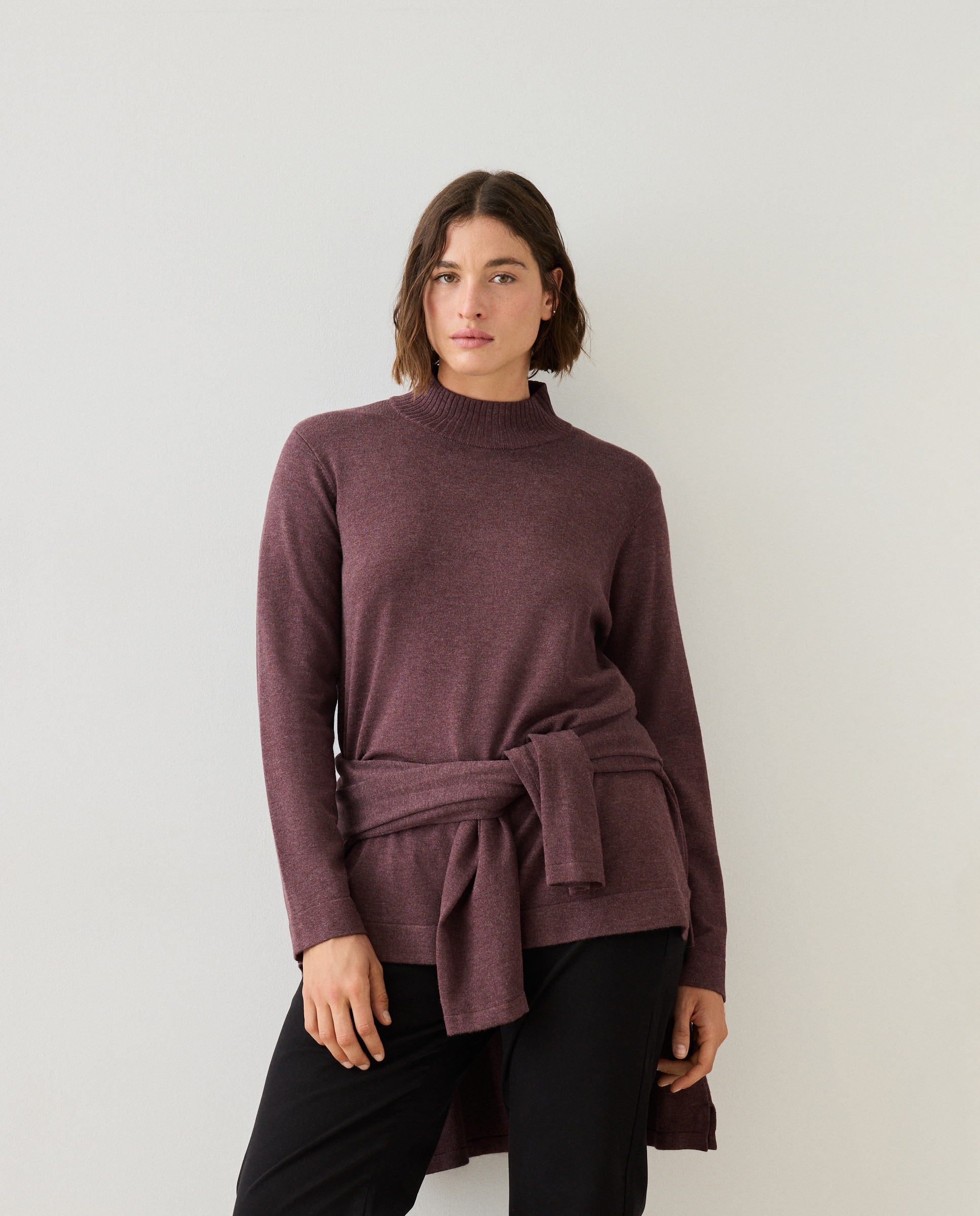 Jersey de mujer con cuello perkins - Couchel - 291 Berenjena 291 Berenjena-1